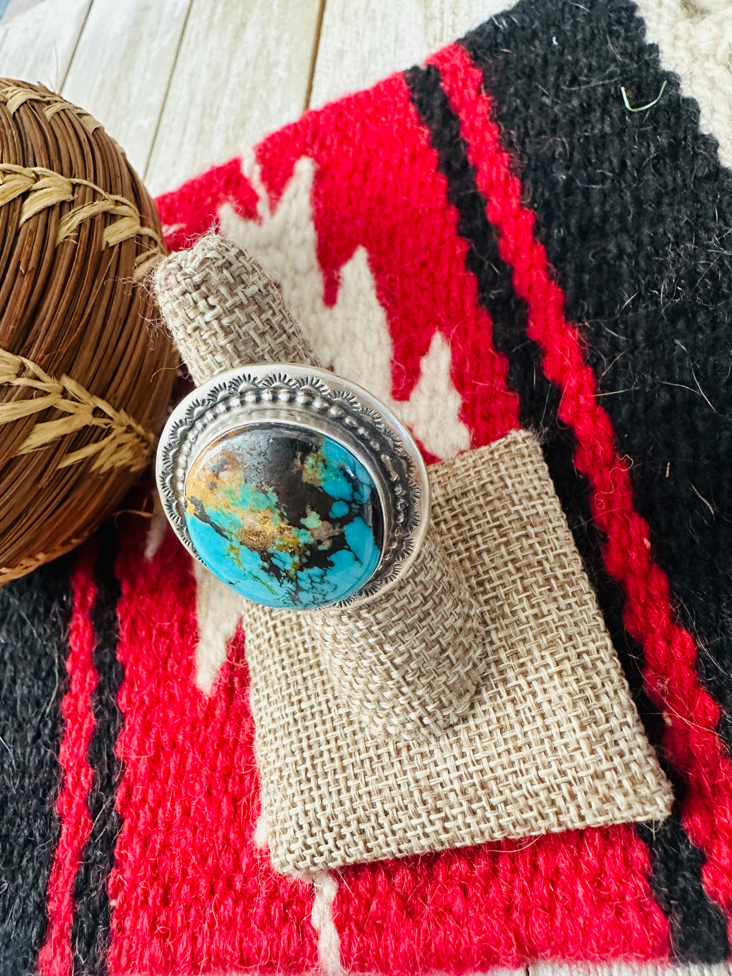 Handcrafted Turquoise & Sterling Silver Ring Size 7