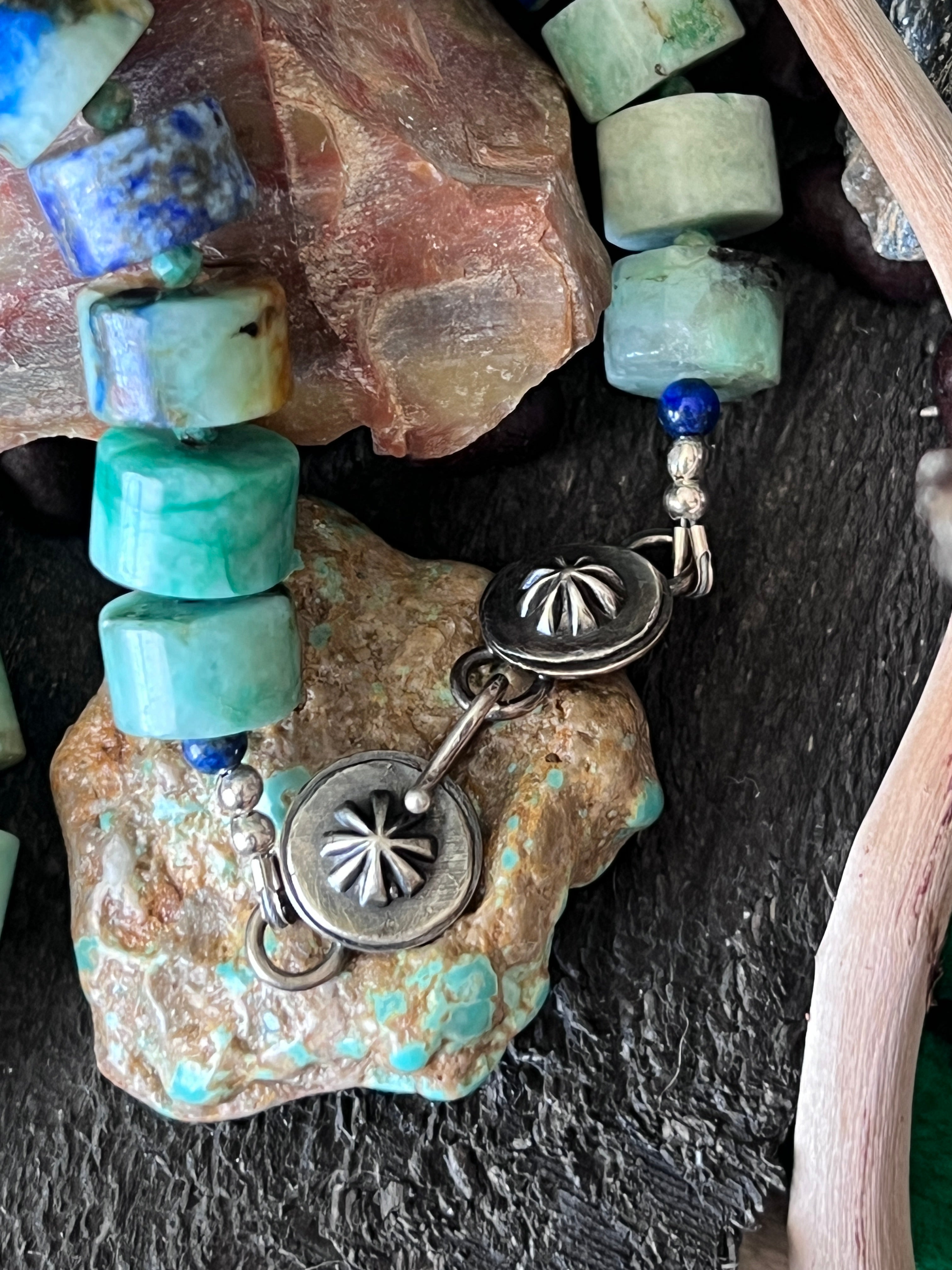 Tularosa Sterling Silver & Chrysocolla Beaded Quail Retablo Necklace