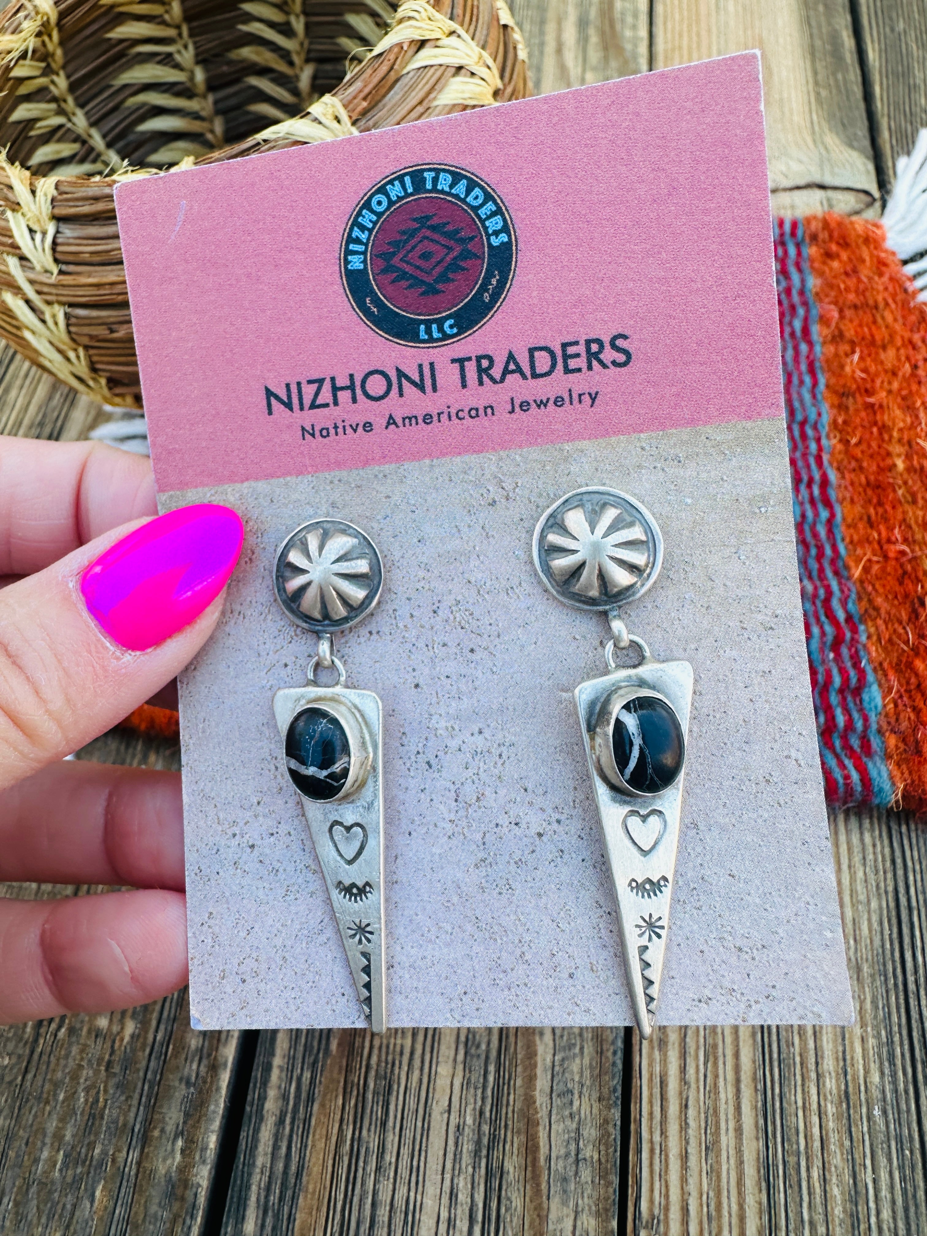 Handcrafted White Buffalo & Sterling Silver Dangle Earrings by Dakota Willie