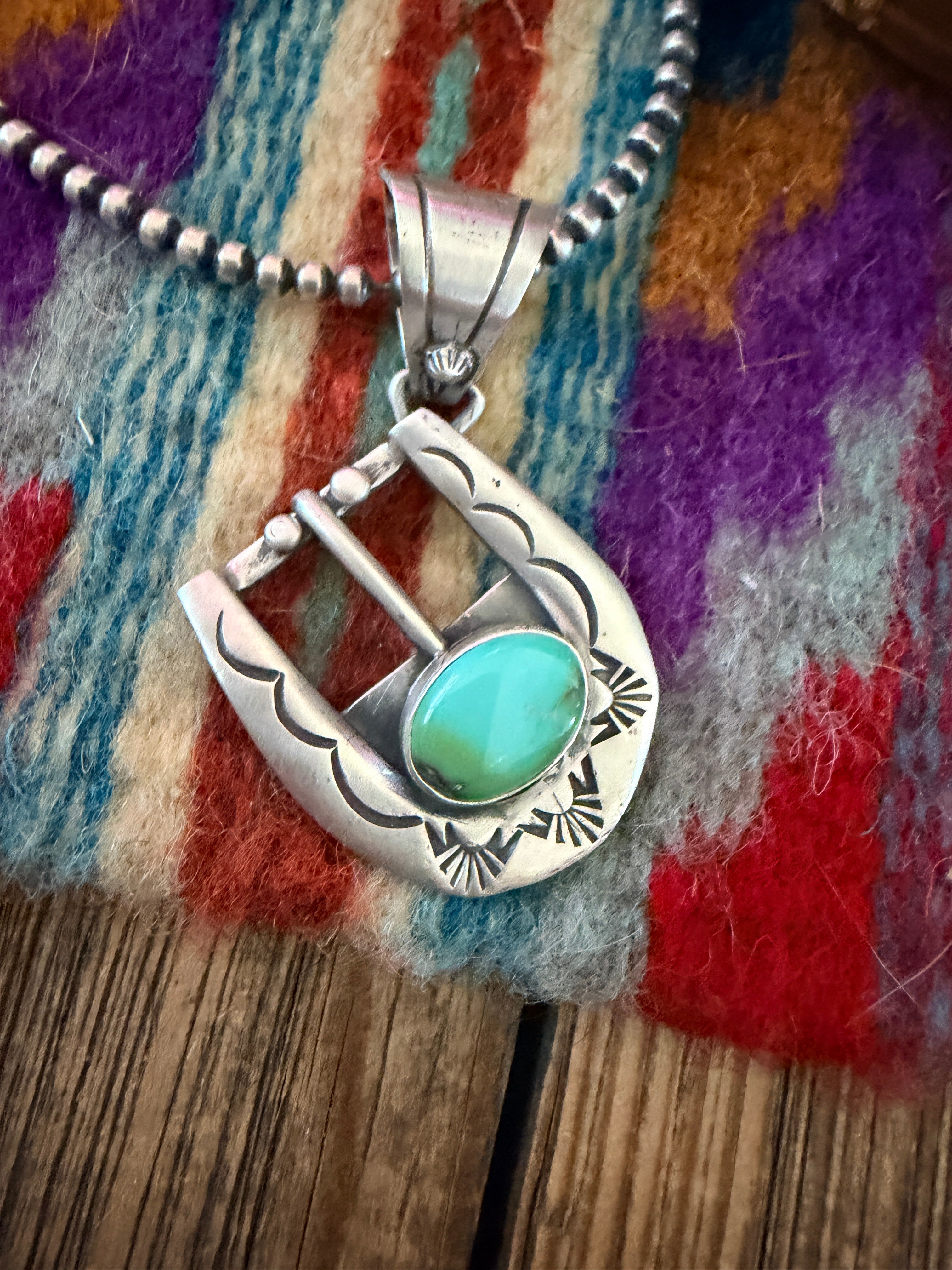 Handcrafted Sterling Silver & Turquoise Belt Buckle Pendant by Leroy James