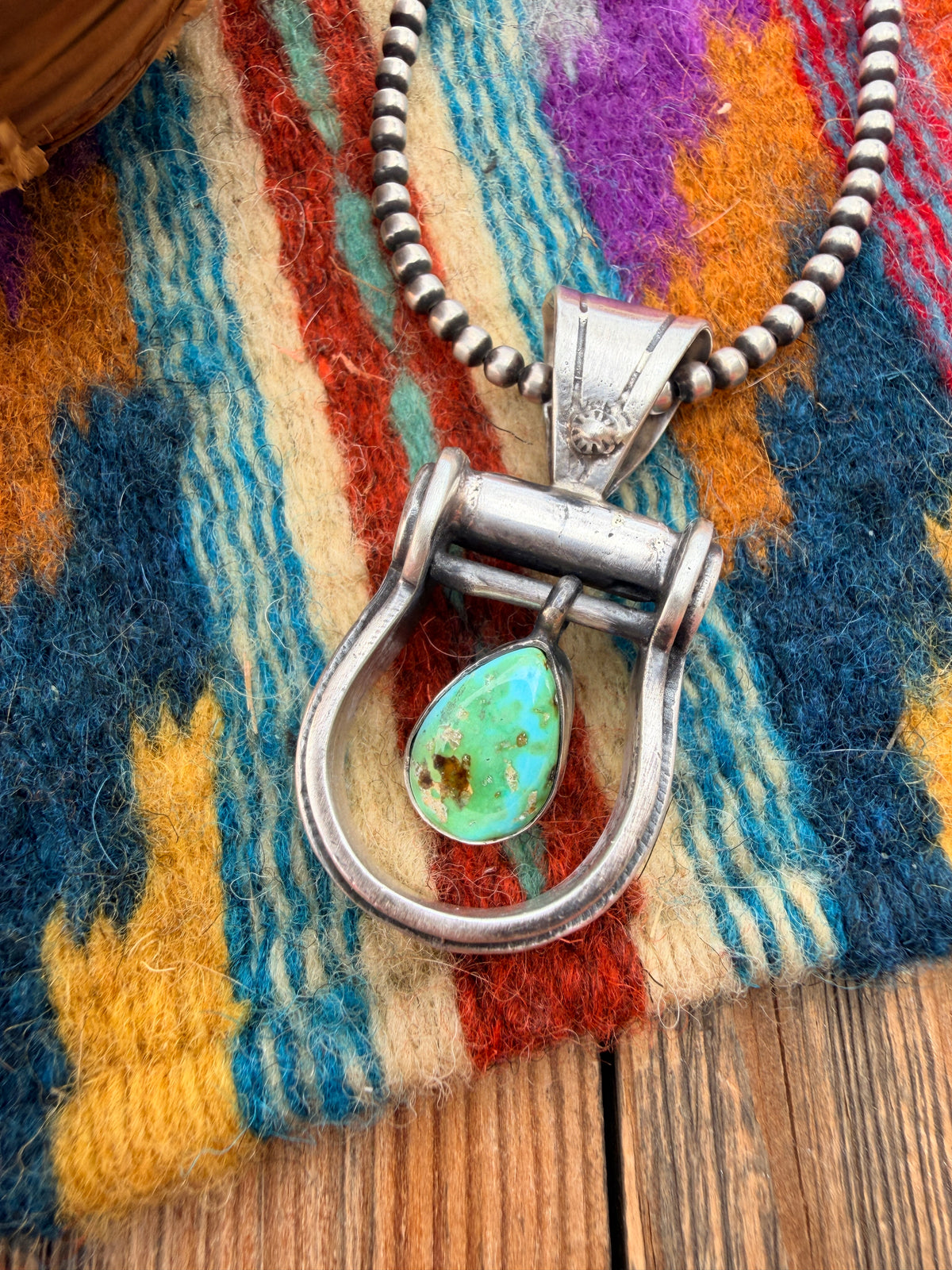 Handcrafted Sterling Silver & Turquoise Stirrup Pendant by Charles Johnson