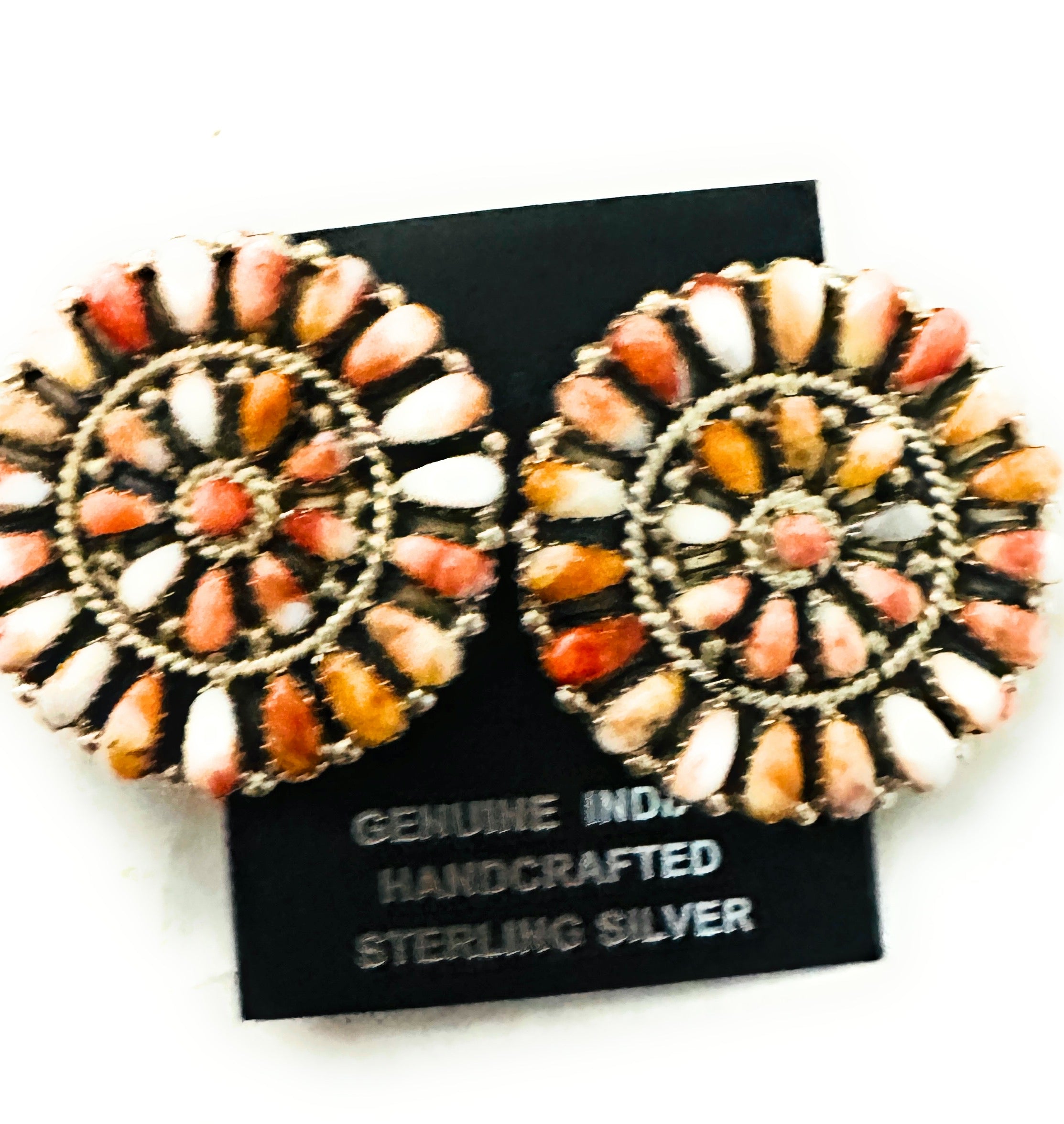 Navajo Sterling Silver & Orange Spiny Cluster Earrings