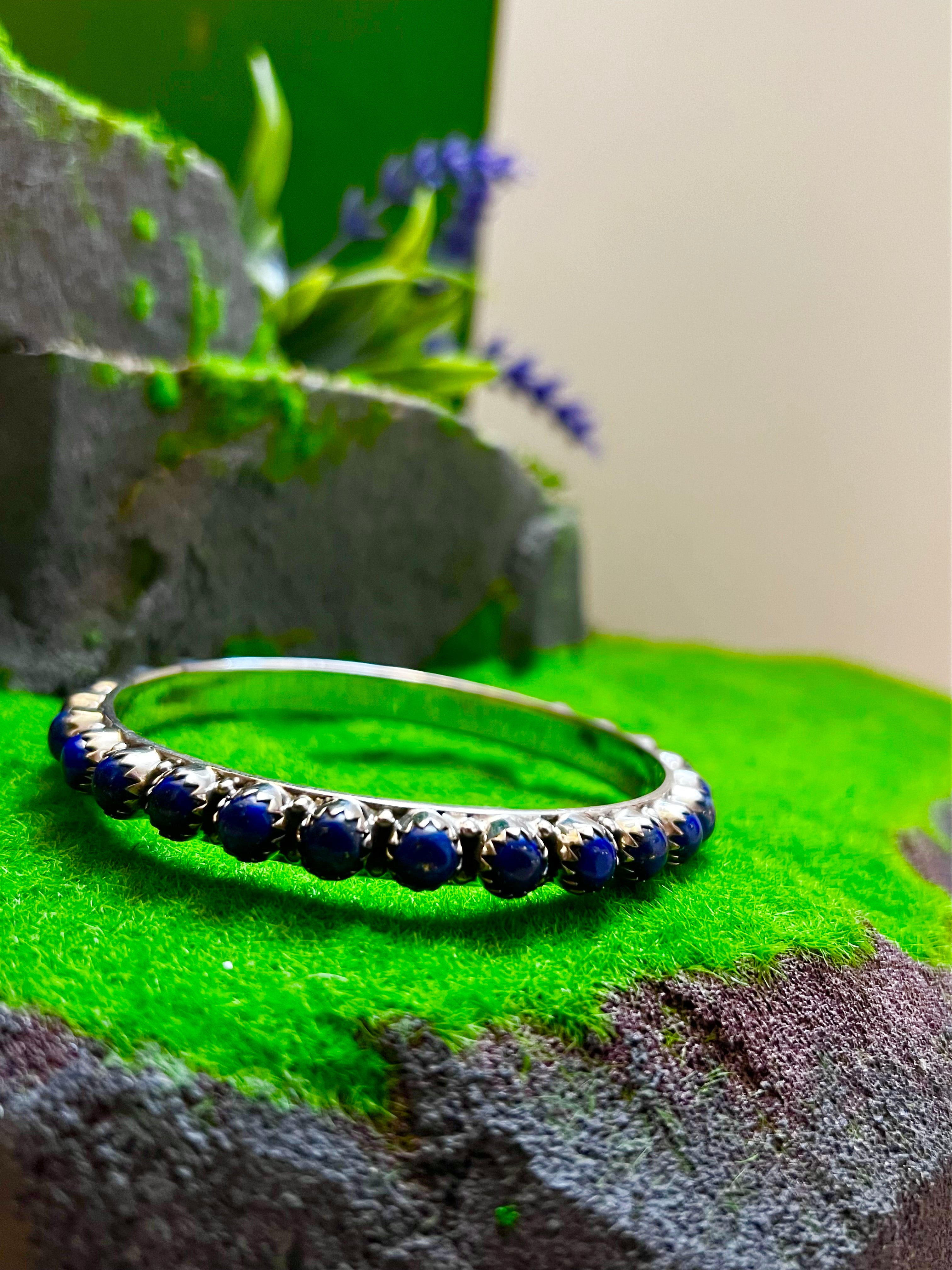 Handmade Lapis & Sterling Silver Custom Bangles 7 1/2”