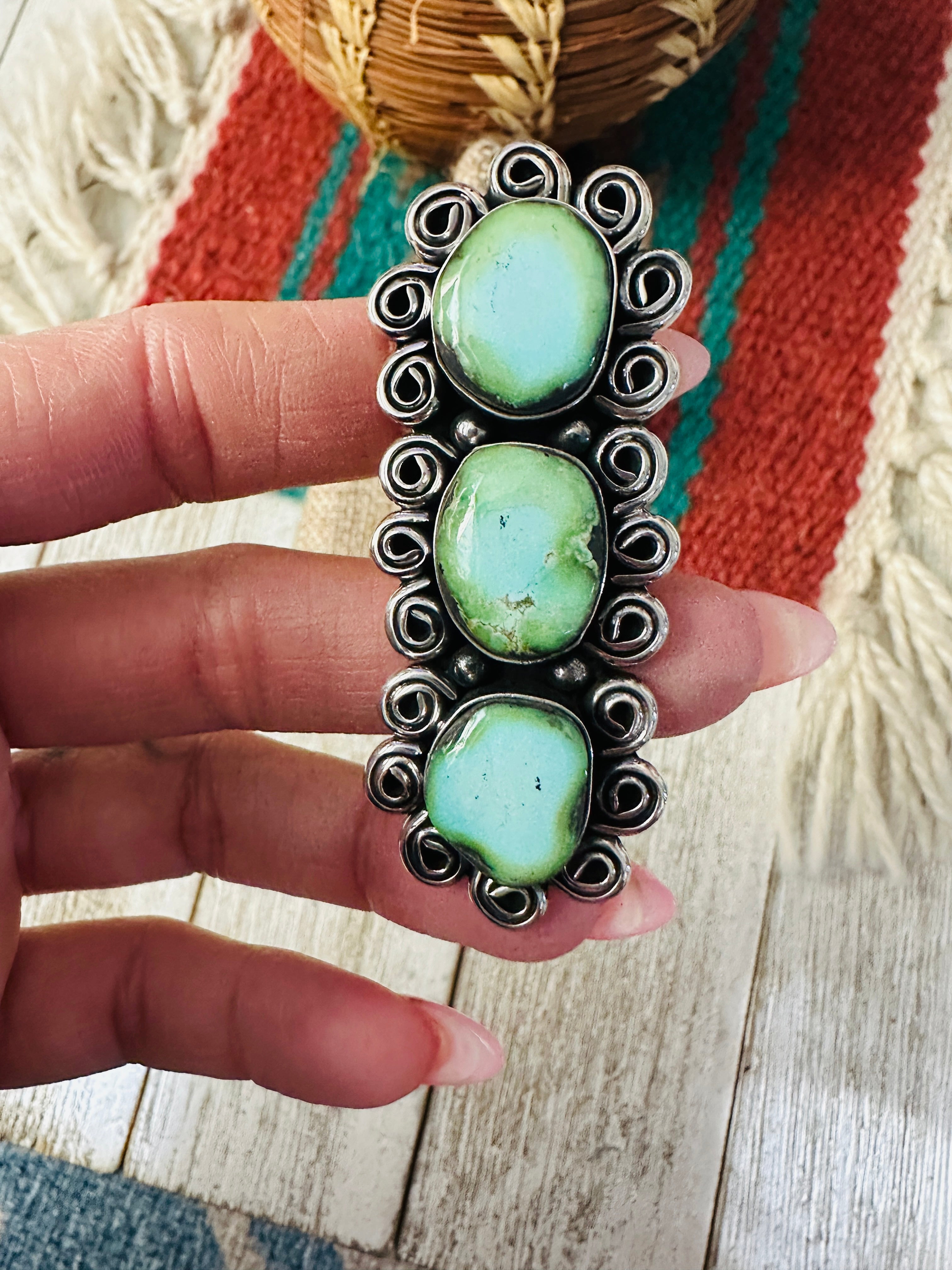 Handcrafted Carico Lake Turquoise & Sterling Silver Ring size 8