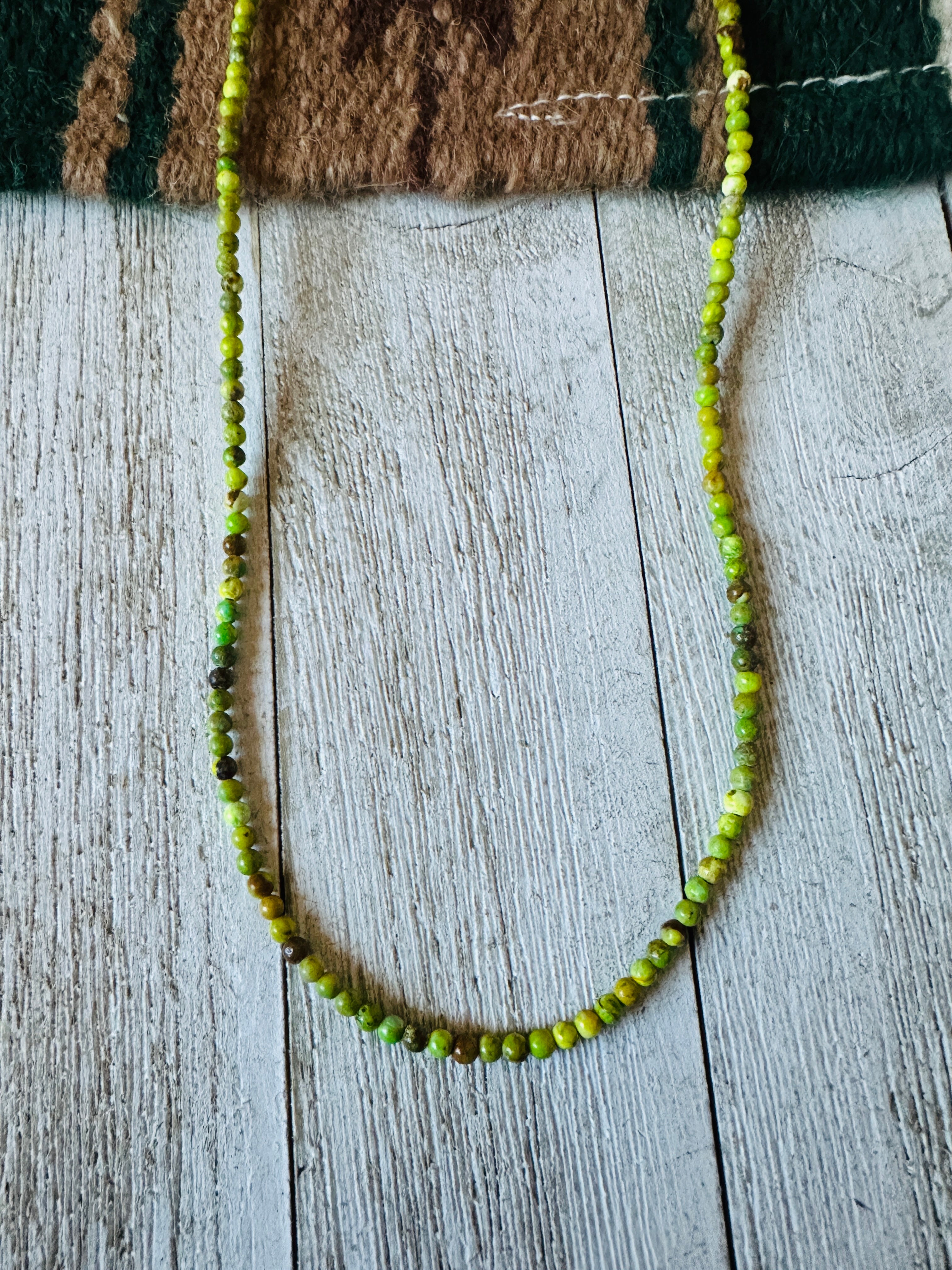 Navajo Green Turquoise & Sterling Silver 18” Beaded Necklace