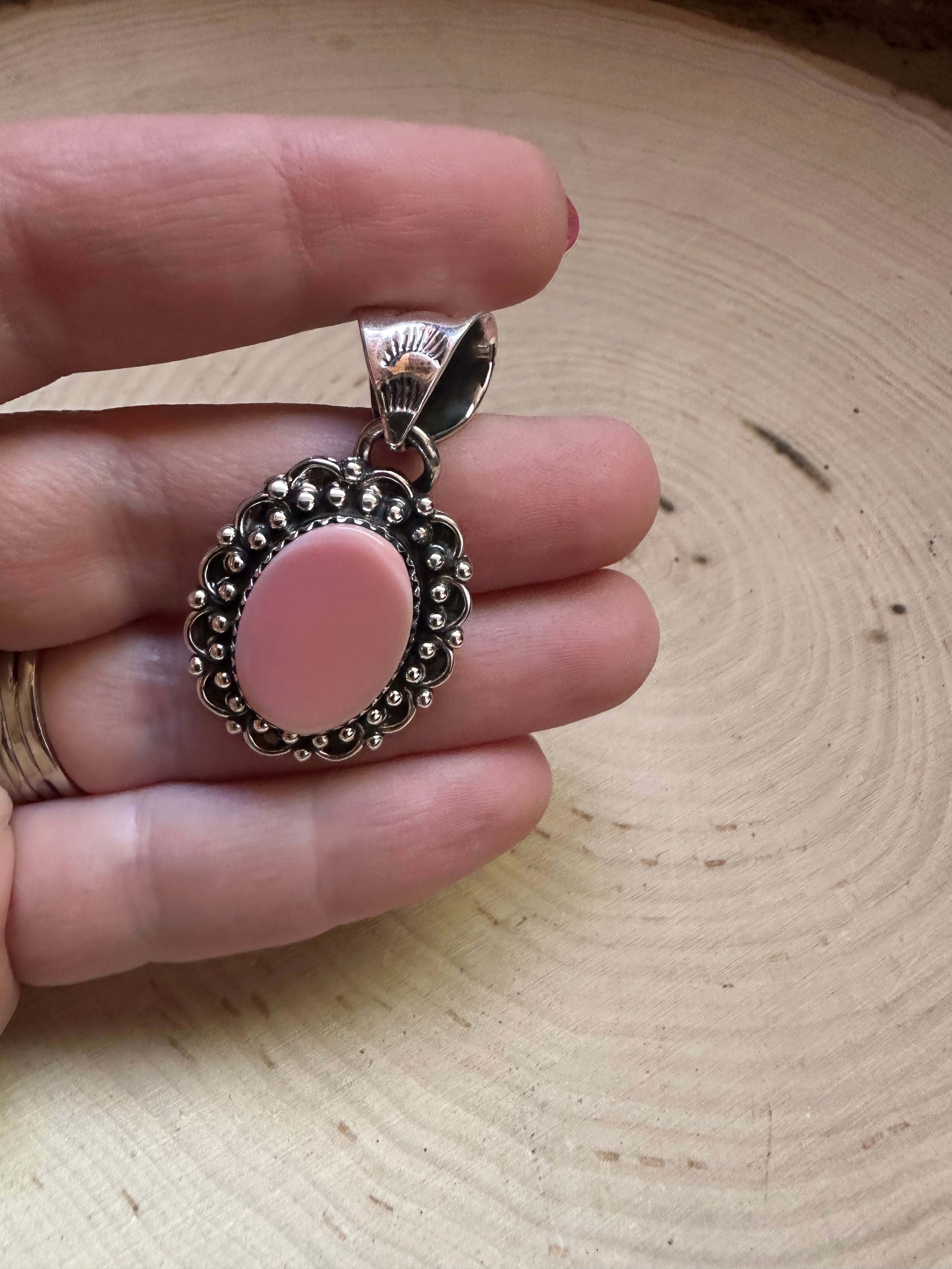 Handmade Pink Conch & Sterling Silver Pendant