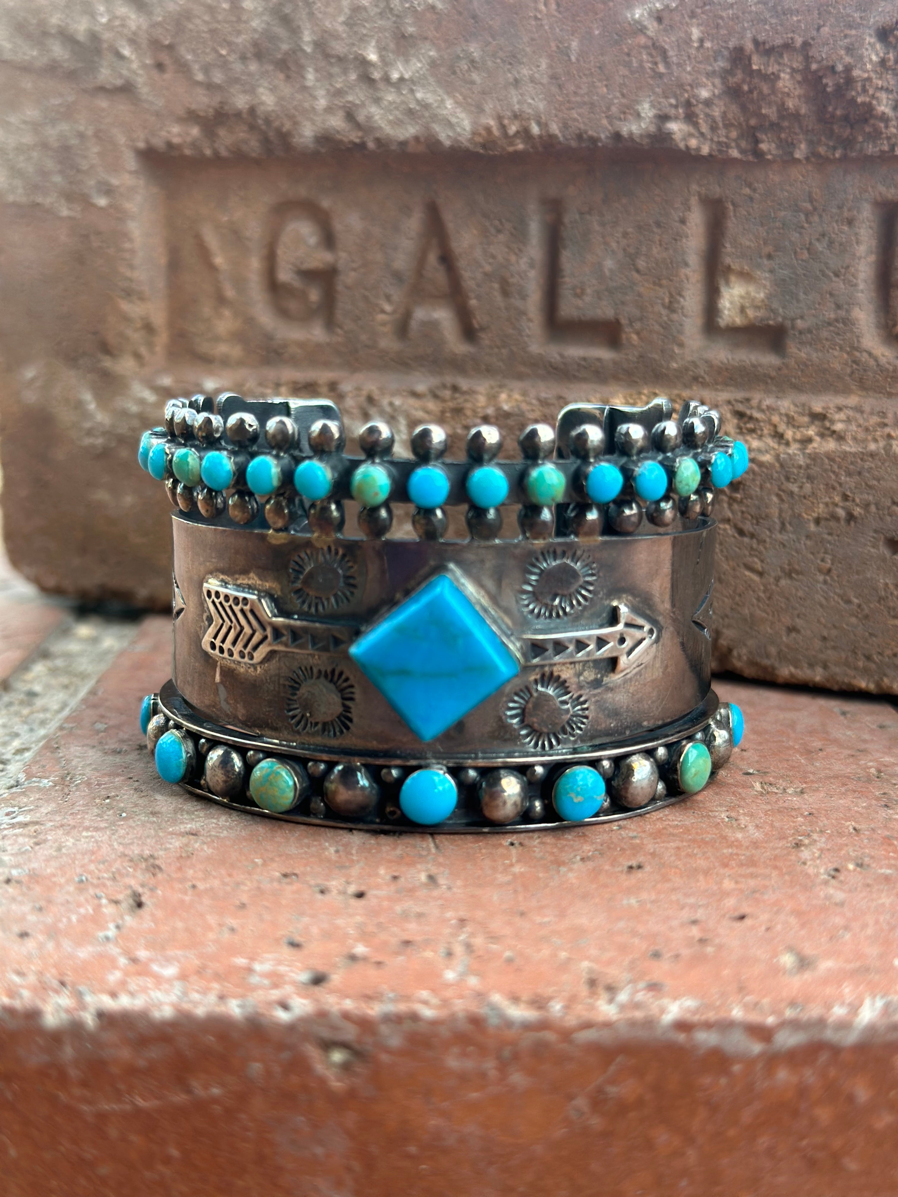 Handmade Sterling Silver Sleeping Beauty and Royston Turquoise Thunderbird Cuff