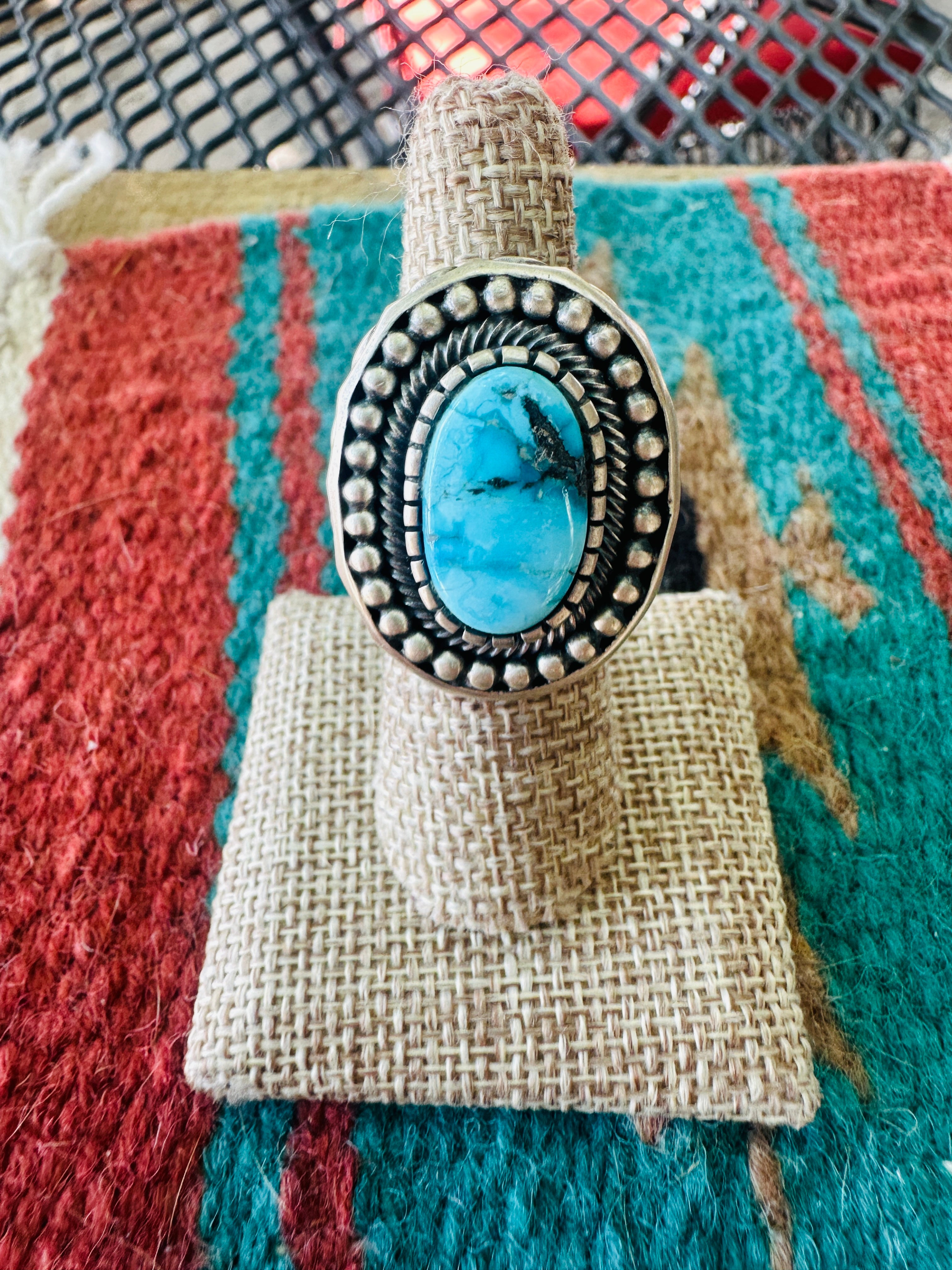 Handcrafted Sterling Silver & Turquoise Ring Size 7 by Mark Yazzie
