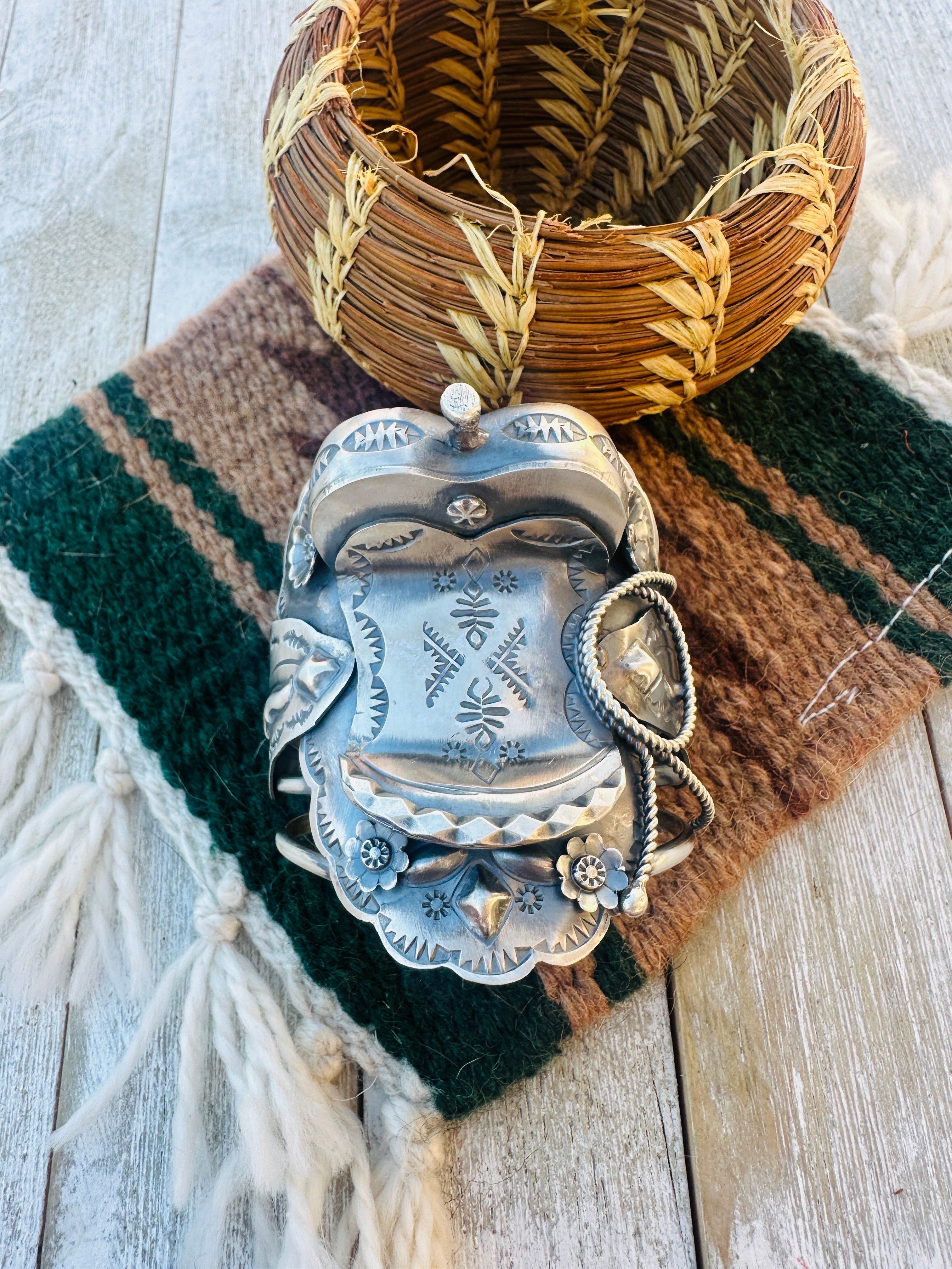 Handcrafted Sterling Silver Saddle Cuff Bracelet by Tim Yazzie