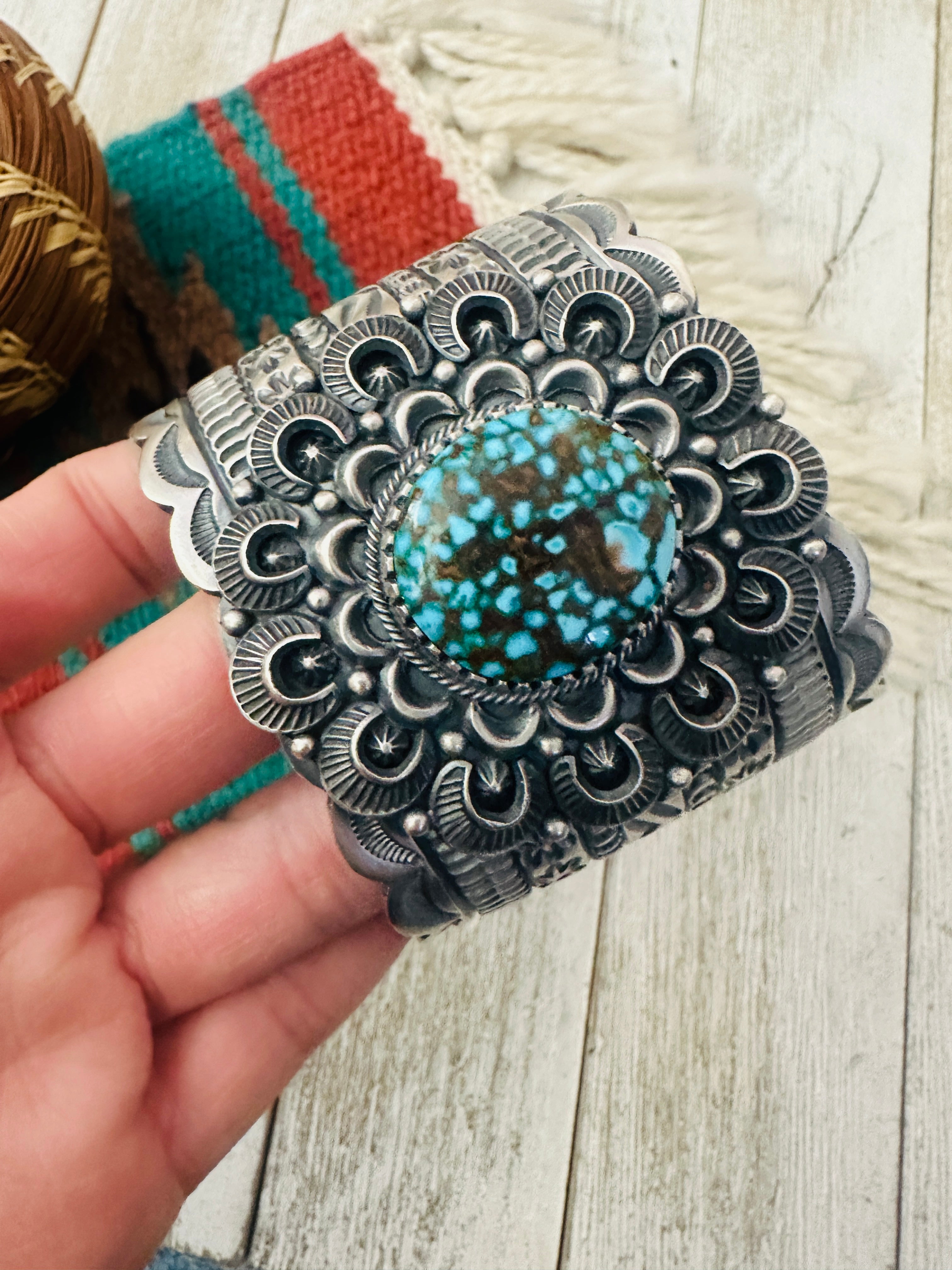 Handcrafted Sterling Silver & Spider Web Turquoise Cuff Bracelet by Randy Boyd