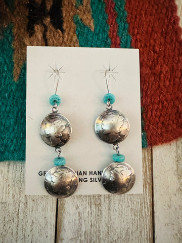 Handcrafted Turquoise & Sterling Silver  Liberty Dime Dangle Earrings