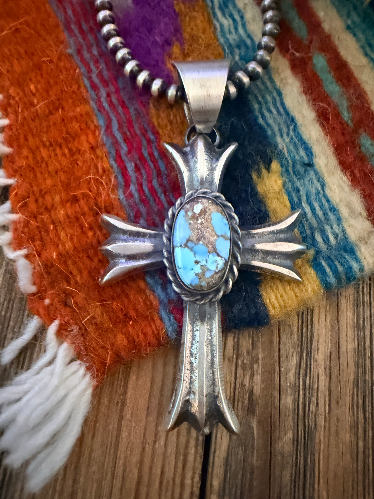 Handcrafted Golden Hills Turquoise & Sterling Silver Cross Pendant by Chimney Butte