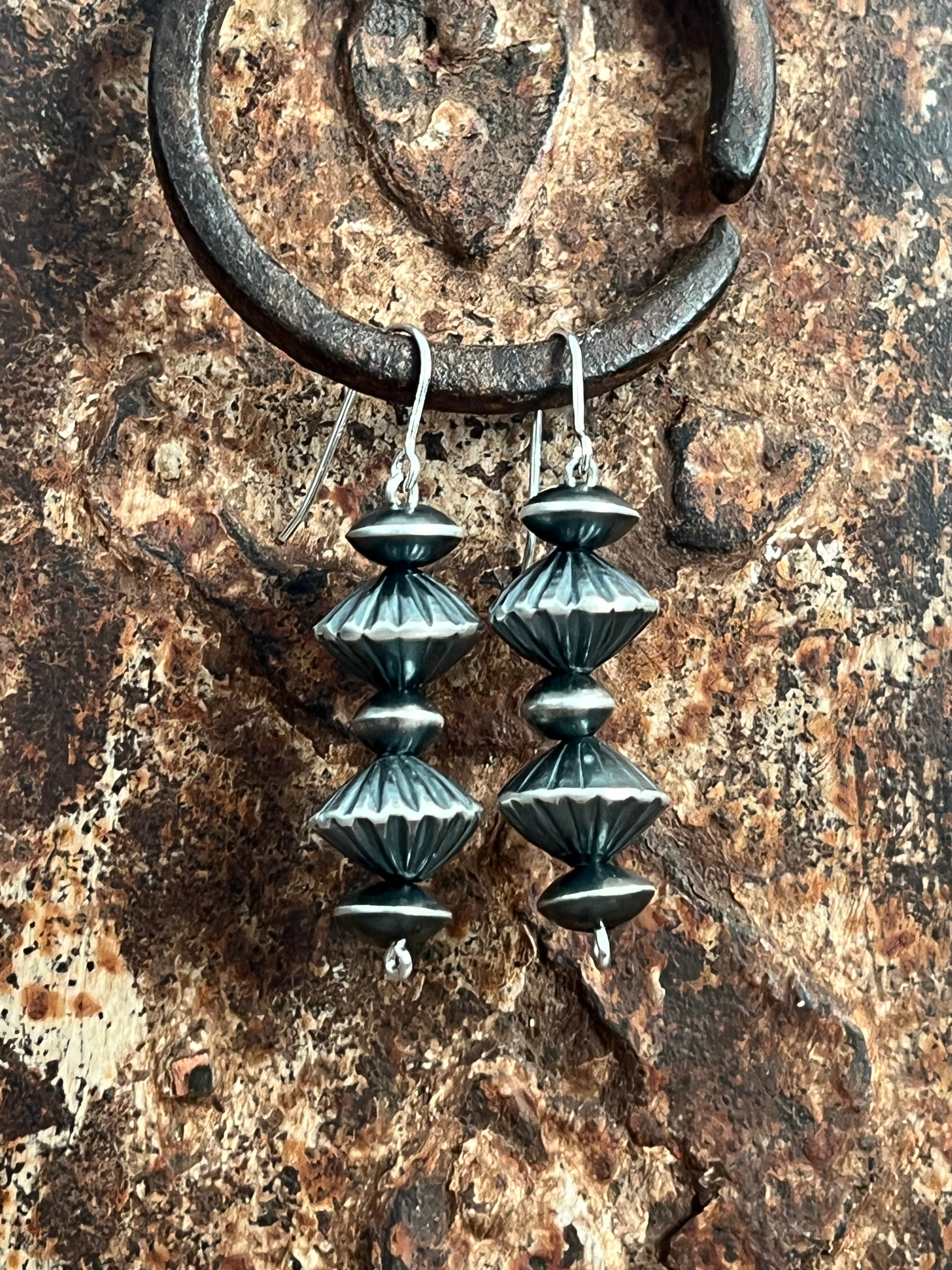Navajo Sterling Silver Handmade Beaded Drop Earrings