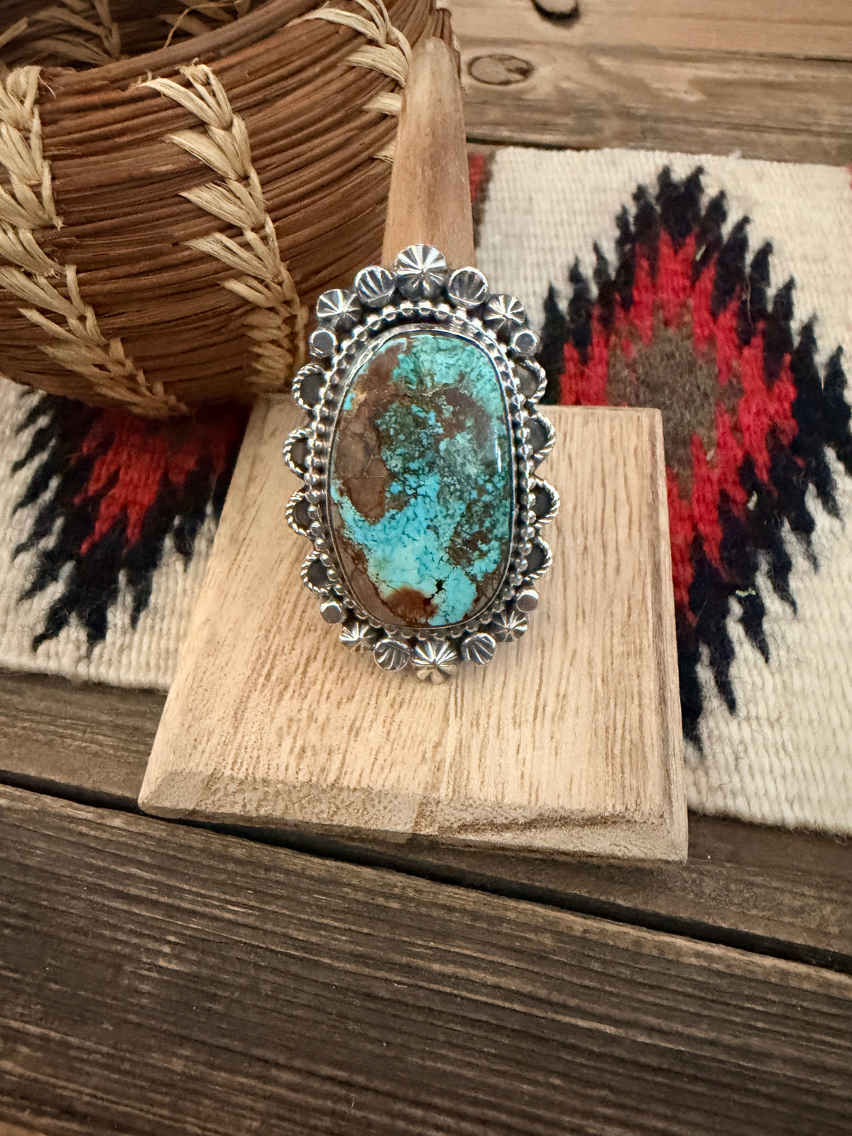 Handcrafted Royston Turquoise & Sterling Silver Ring 9 by Rosella Paxson
