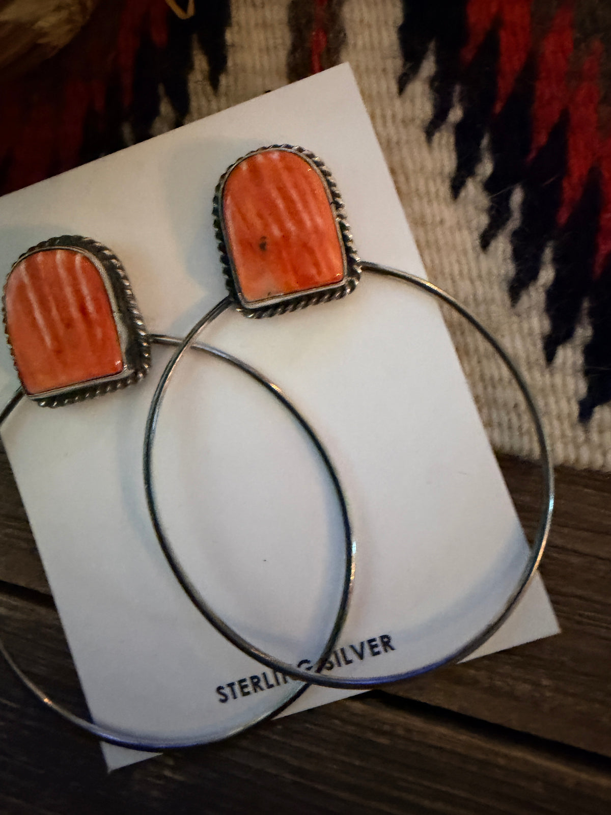 Handcrafted Orange Spiny and Sterling Silver Dangle Hoop Earrings by Elouise Kee