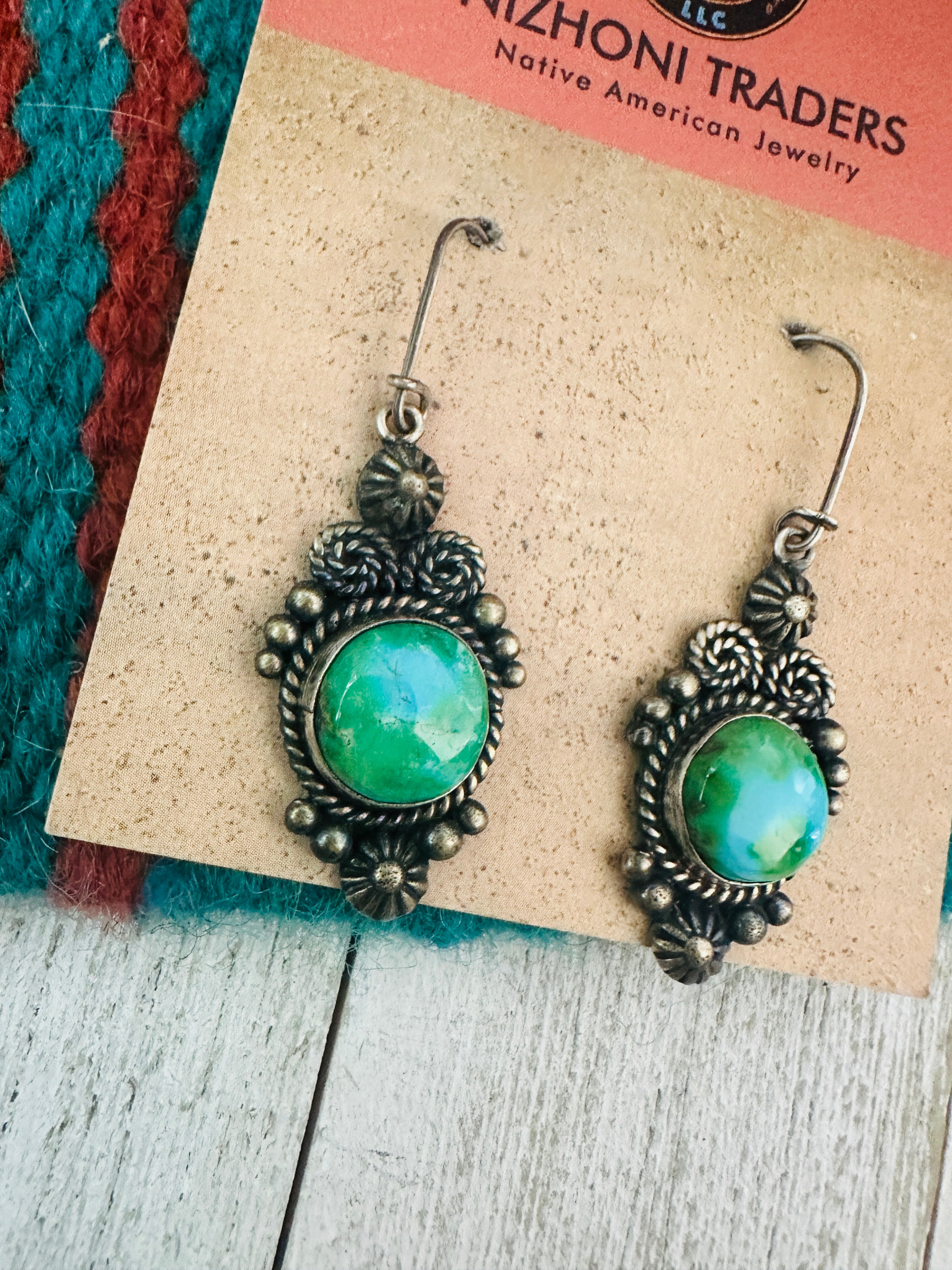 Navajo Sonoran Mountain Turquoise & Sterling Silver Dangle Earrings