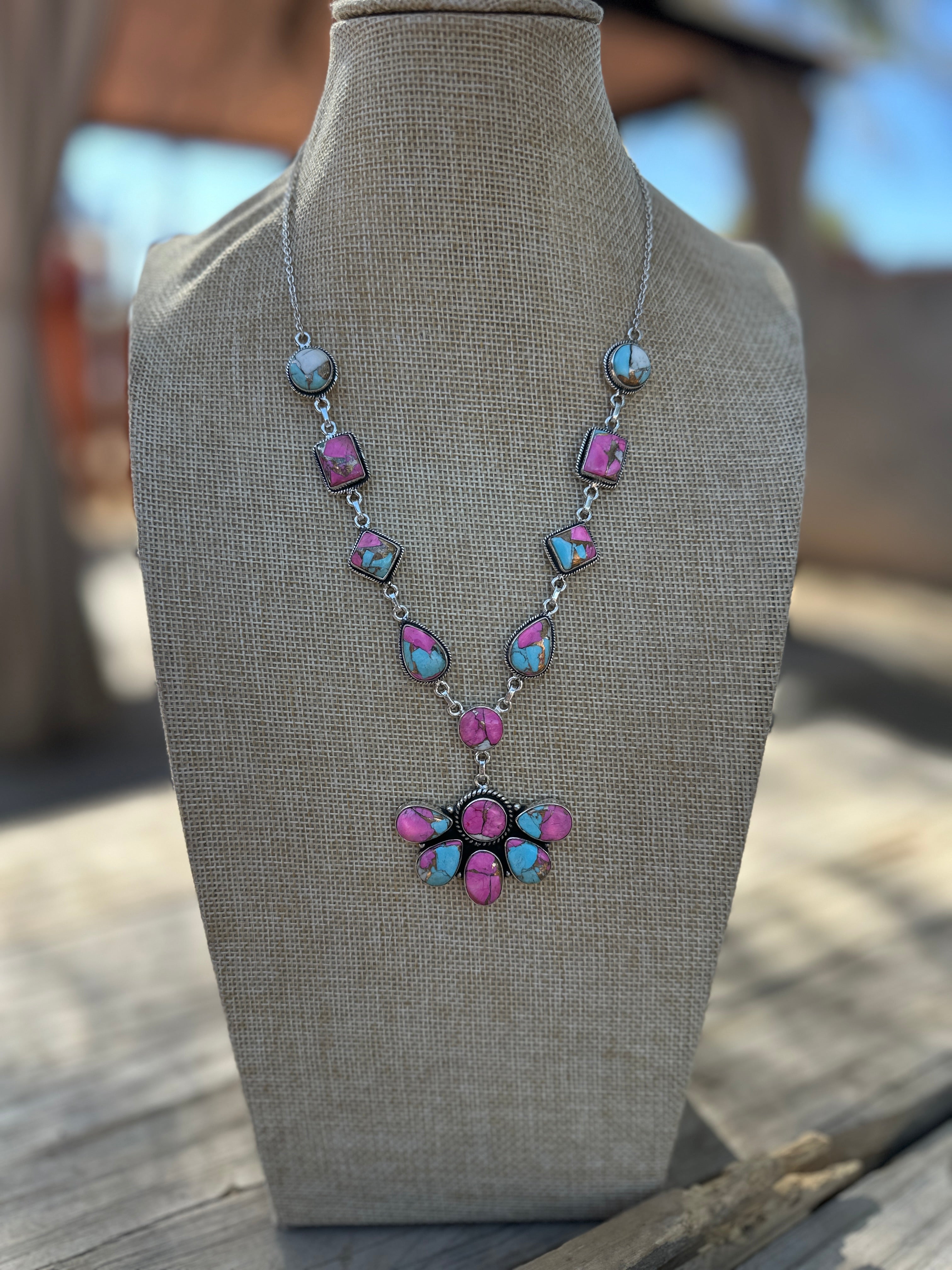 Handmade Cotton Candy Sterling Silver Crescent Drop Necklace