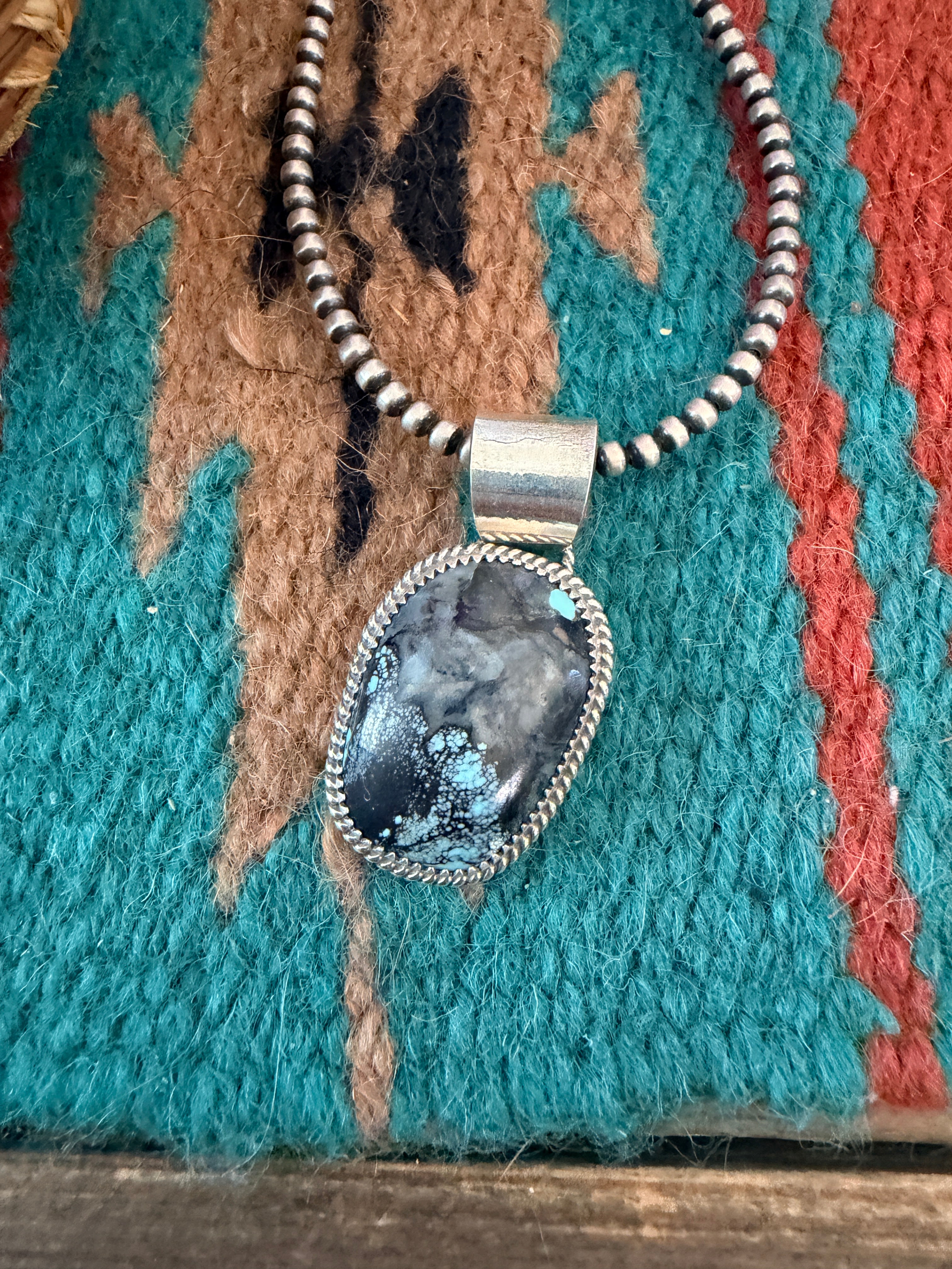 Handmade Sterling Silver & Blackjack Turquoise Pendant