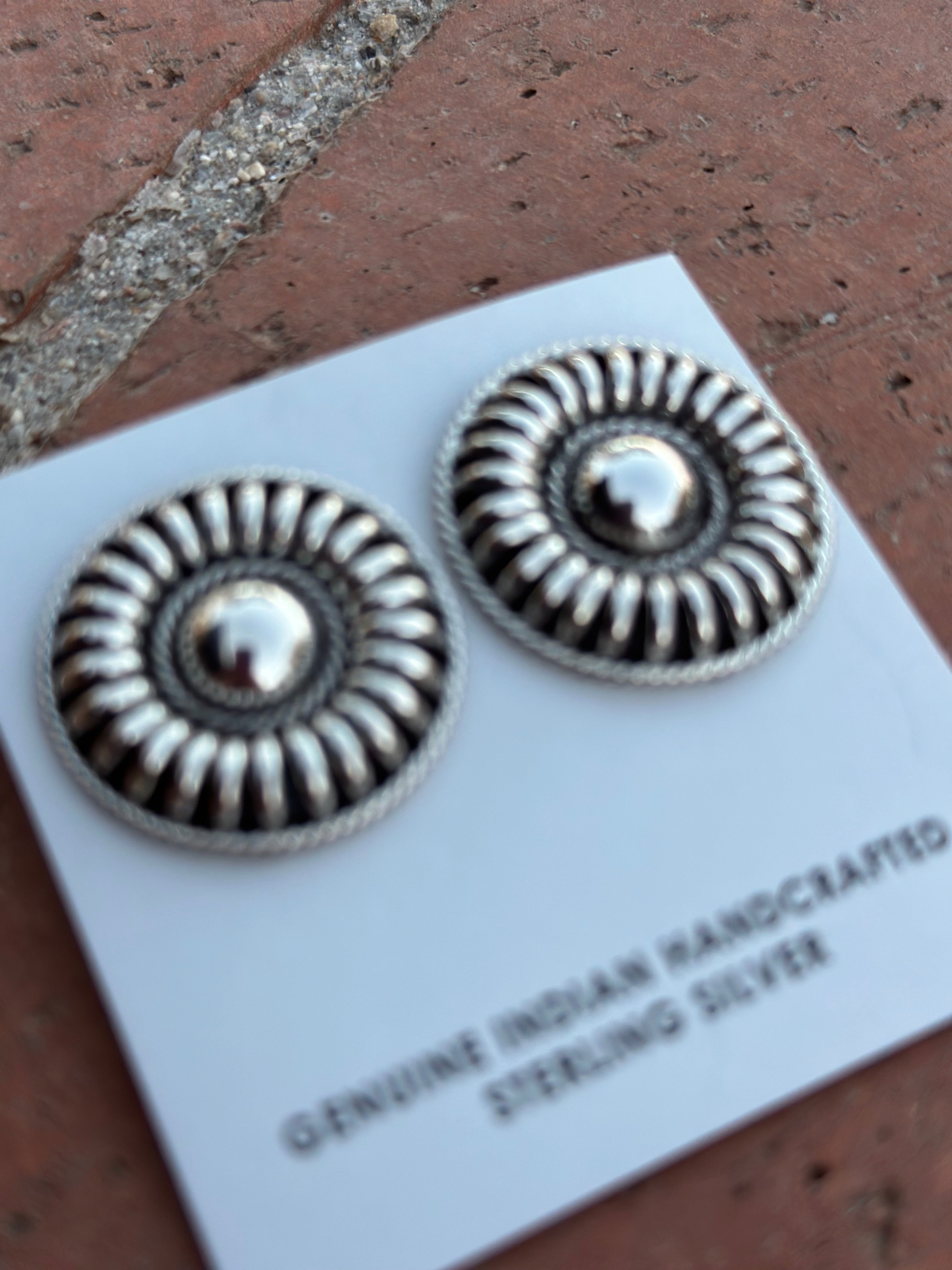 Navajo Hand Stamped Sterling Silver Rolled Concho Post Earrings