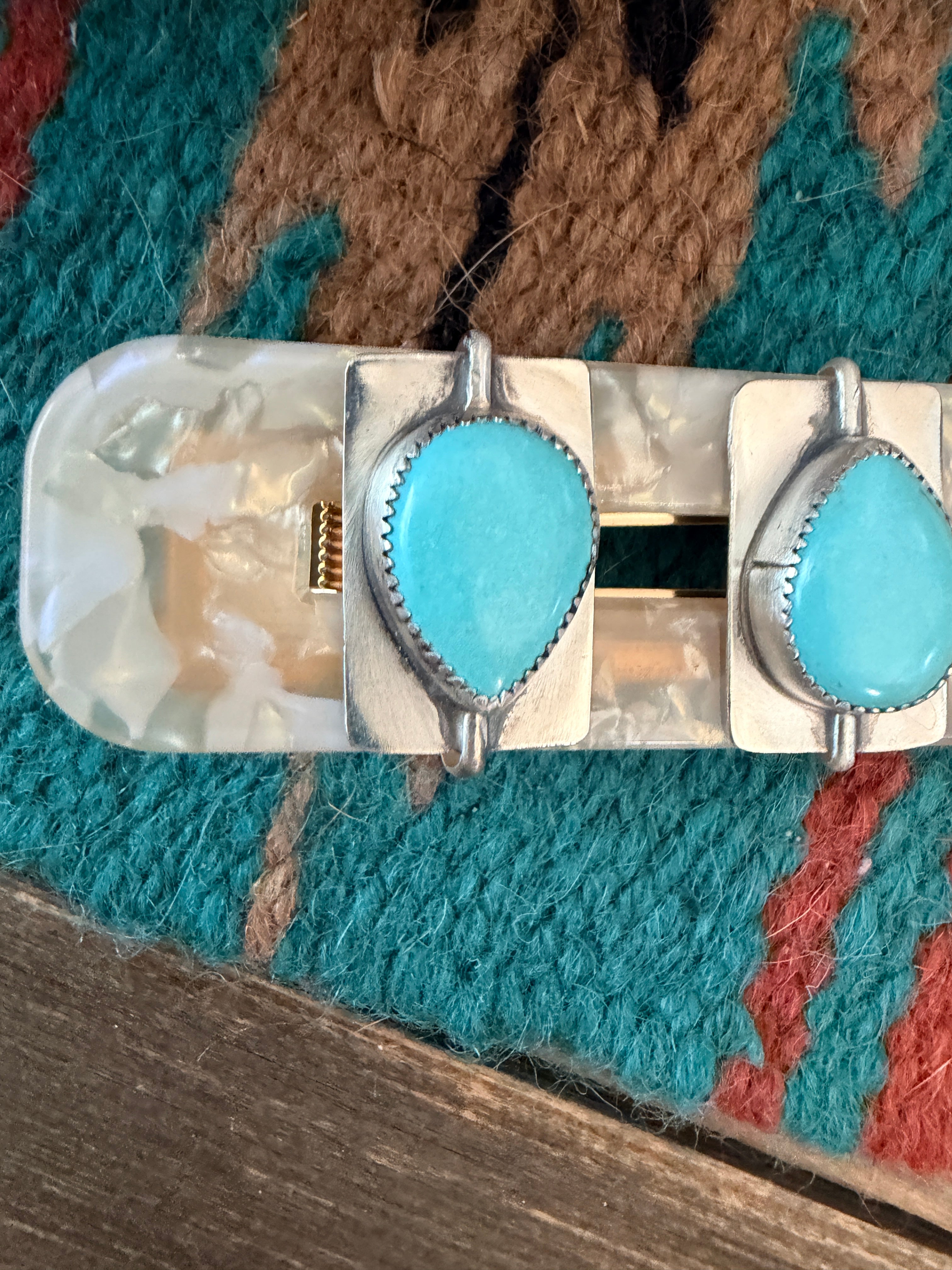 Handmade Sterling Silver & Turquoise Hair Barrette