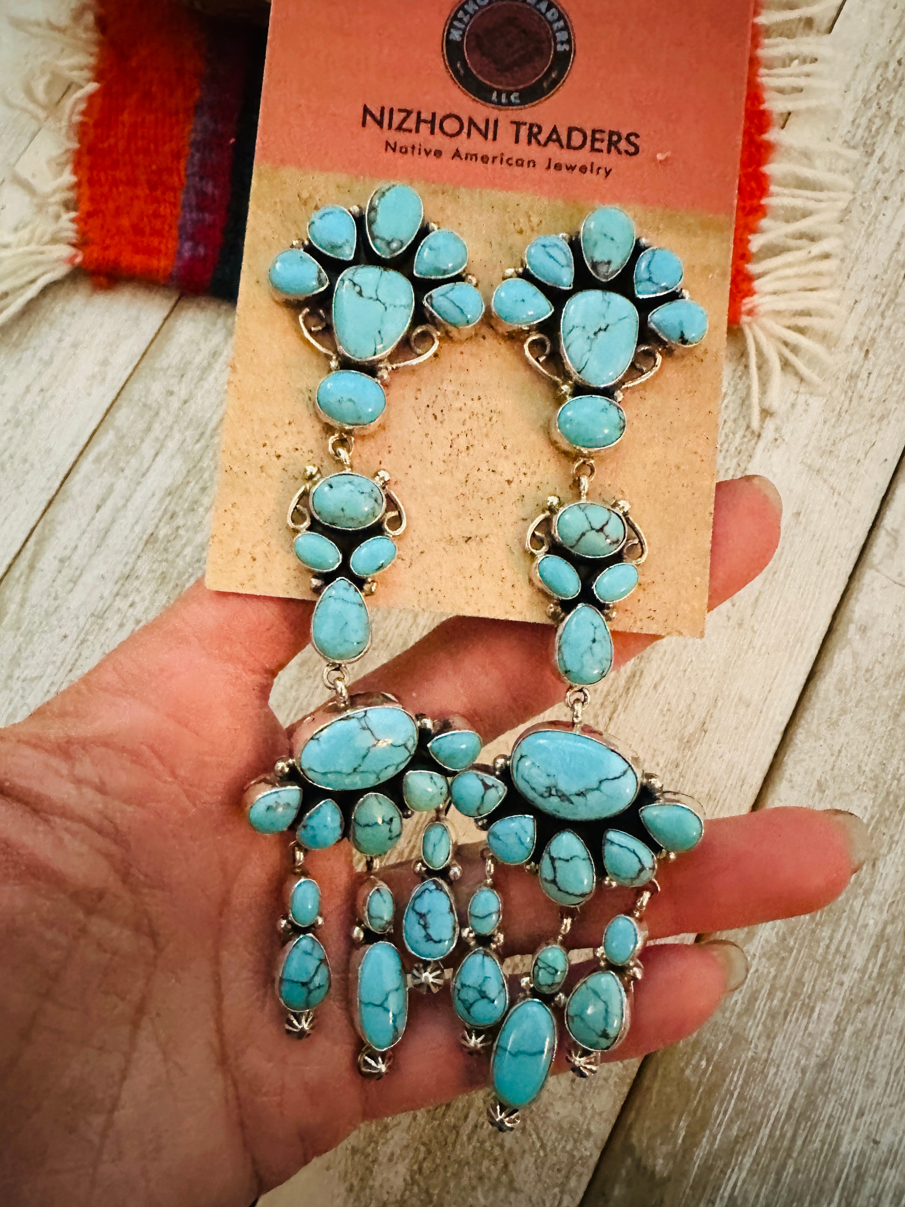 Navajo Turquoise & Sterling Silver Chandelier Dangle Earrings