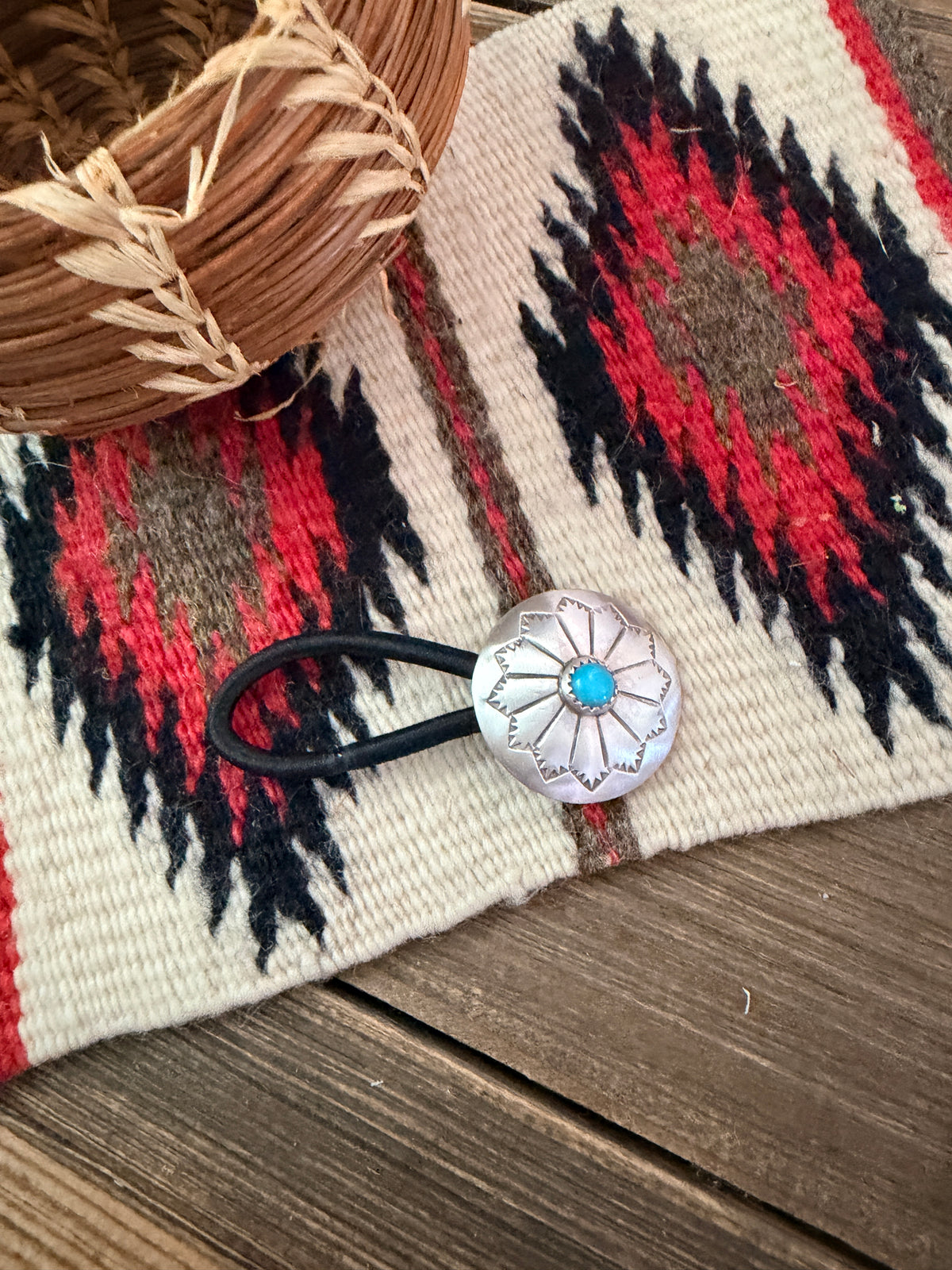 Handcrafted Turquoise & Sterling Silver Concho Hair Tie Charm