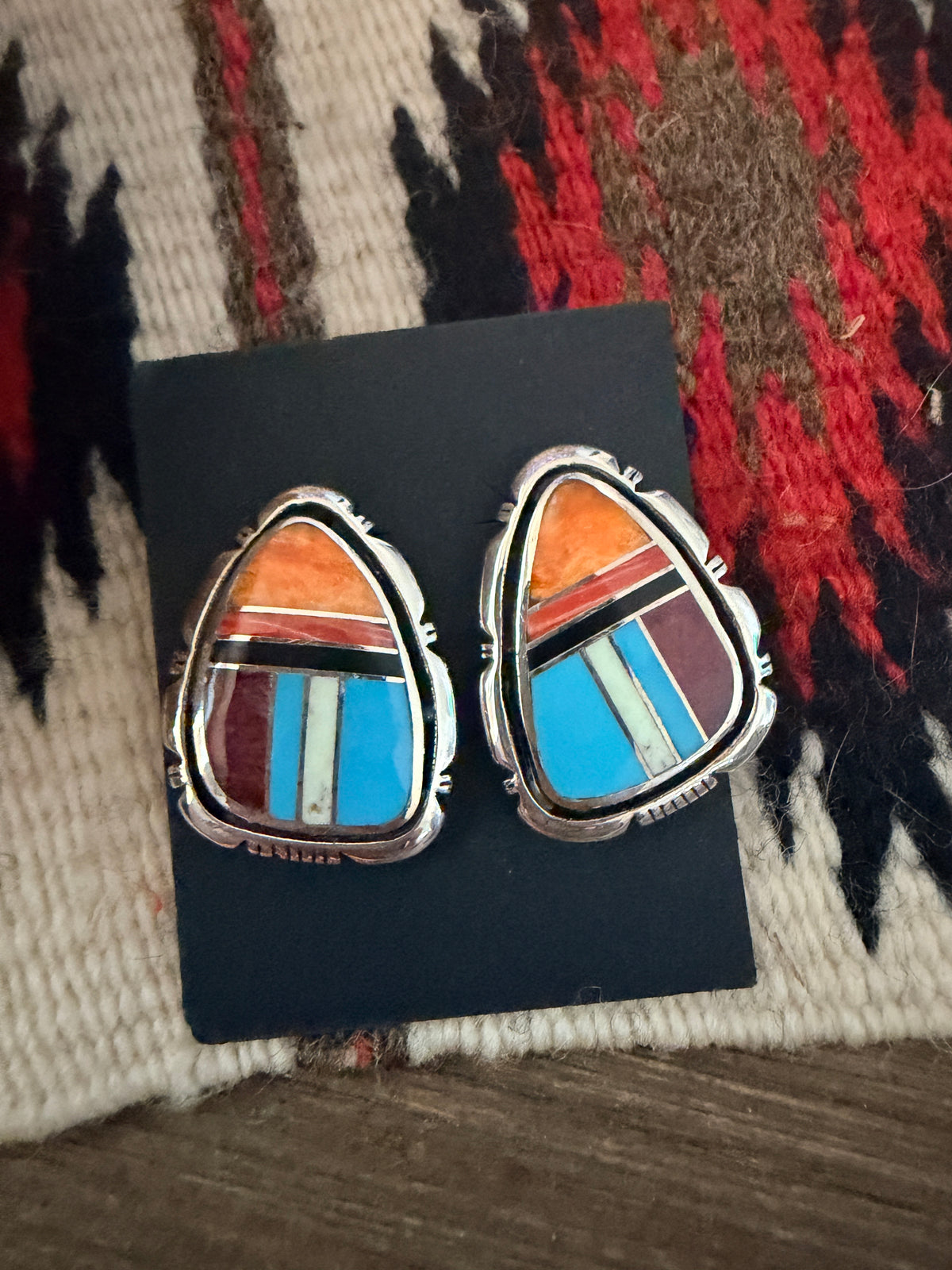 Handcrafted Multi Stone & Sterling Silver Inlay Post Earrings