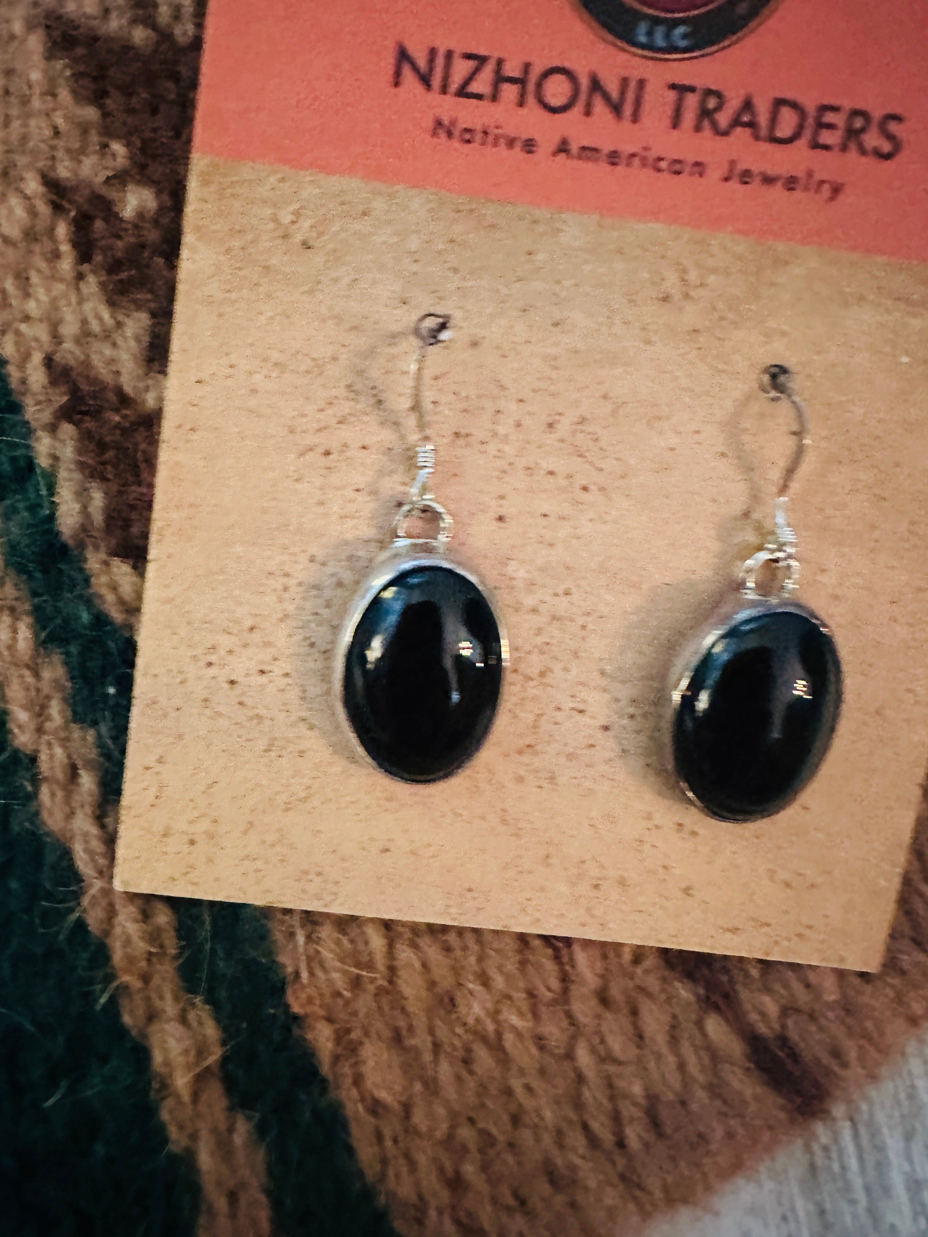 Navajo Onyx & Sterling Silver Dangle Earrings