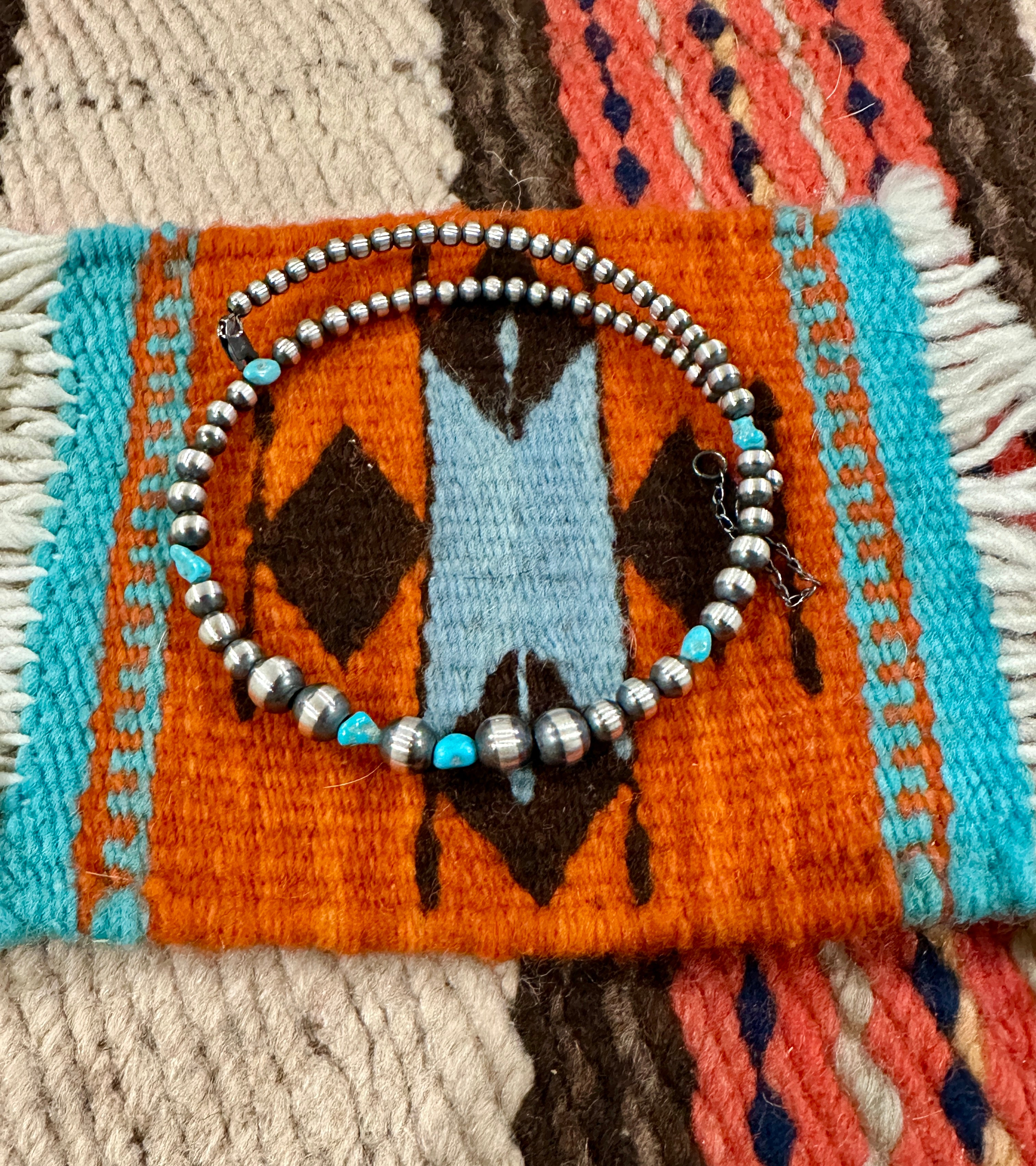 Handcrafted Turquoise & Sterling Silver Beaded Wrap Choker Necklace