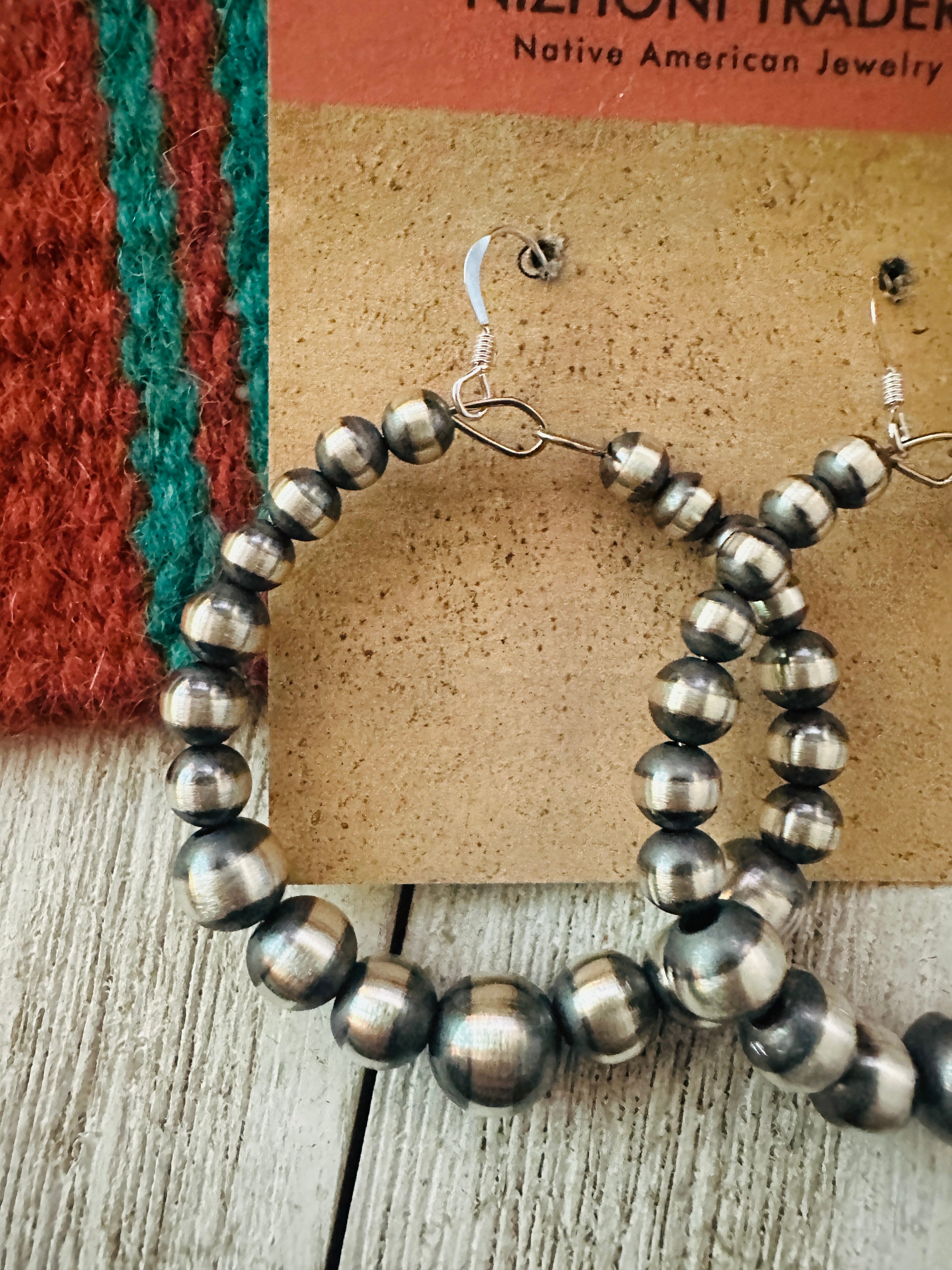 Navajo Sterling Silver Pearl Dangle Hoop Earrings