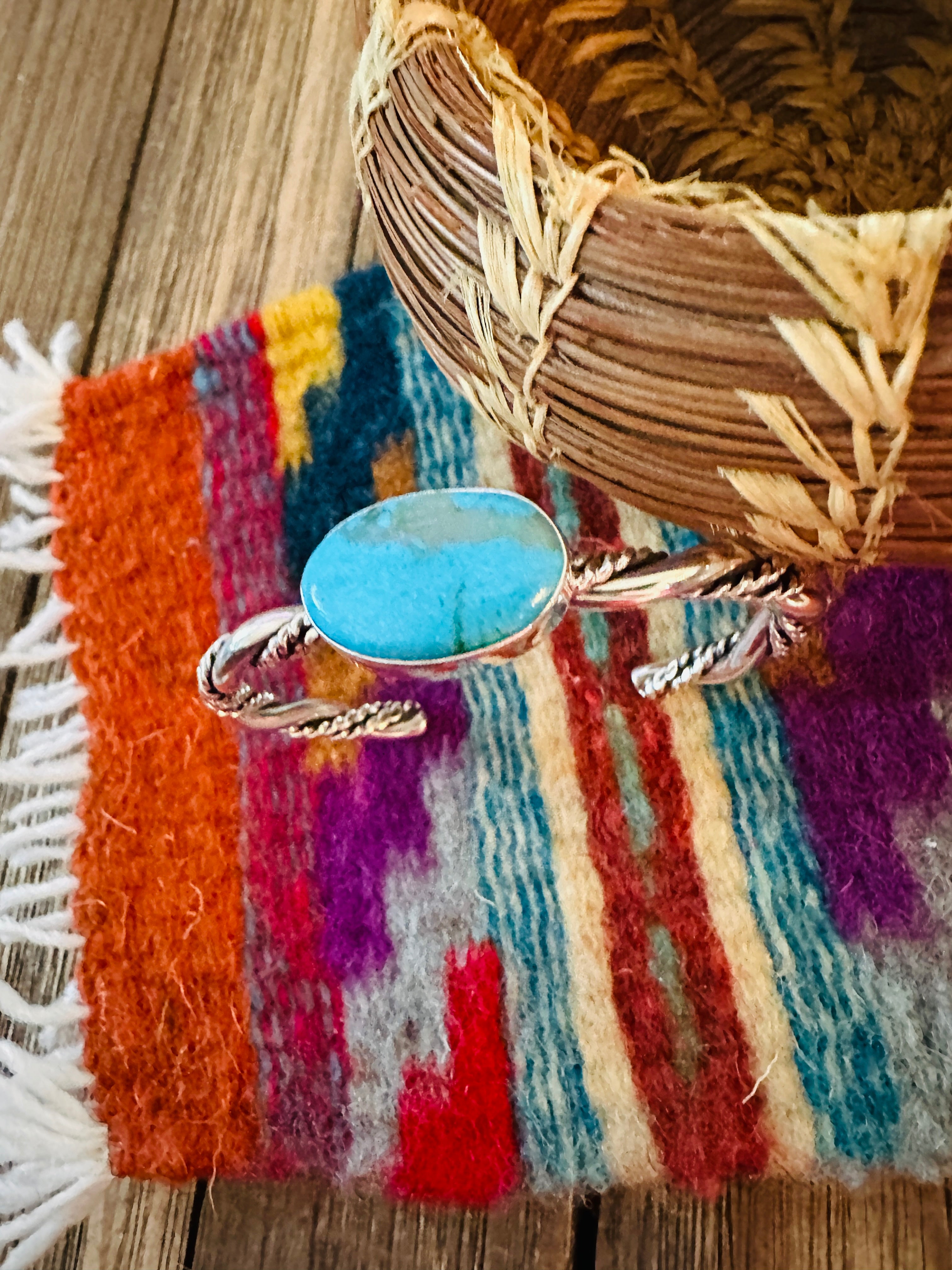 Handcrafted Twisted Sterling Silver & Turquoise Cuff Bracelet