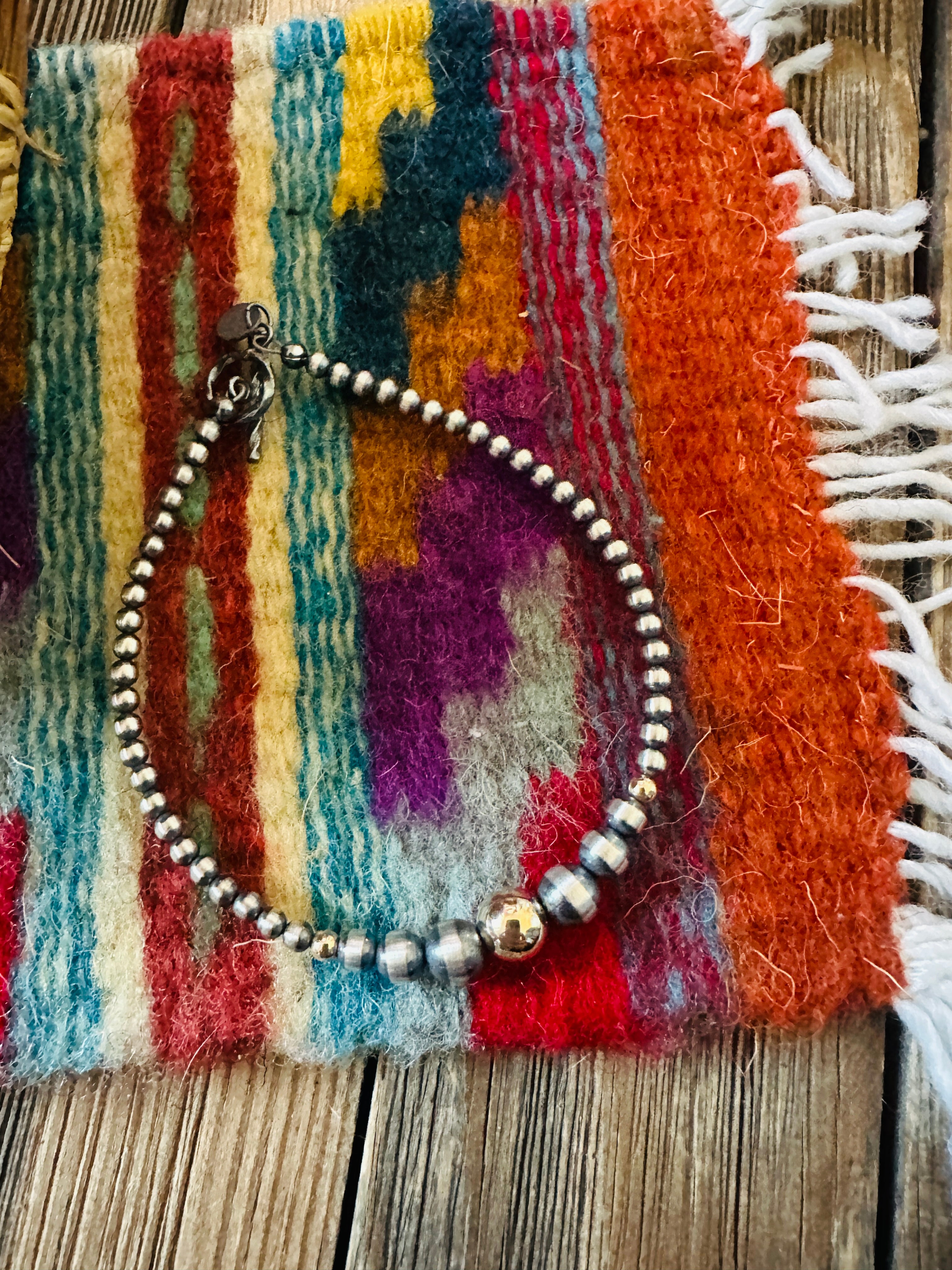 Handcrafted Gold Plated Sterling & Sterling Silver Pearl Beaded Bracelet