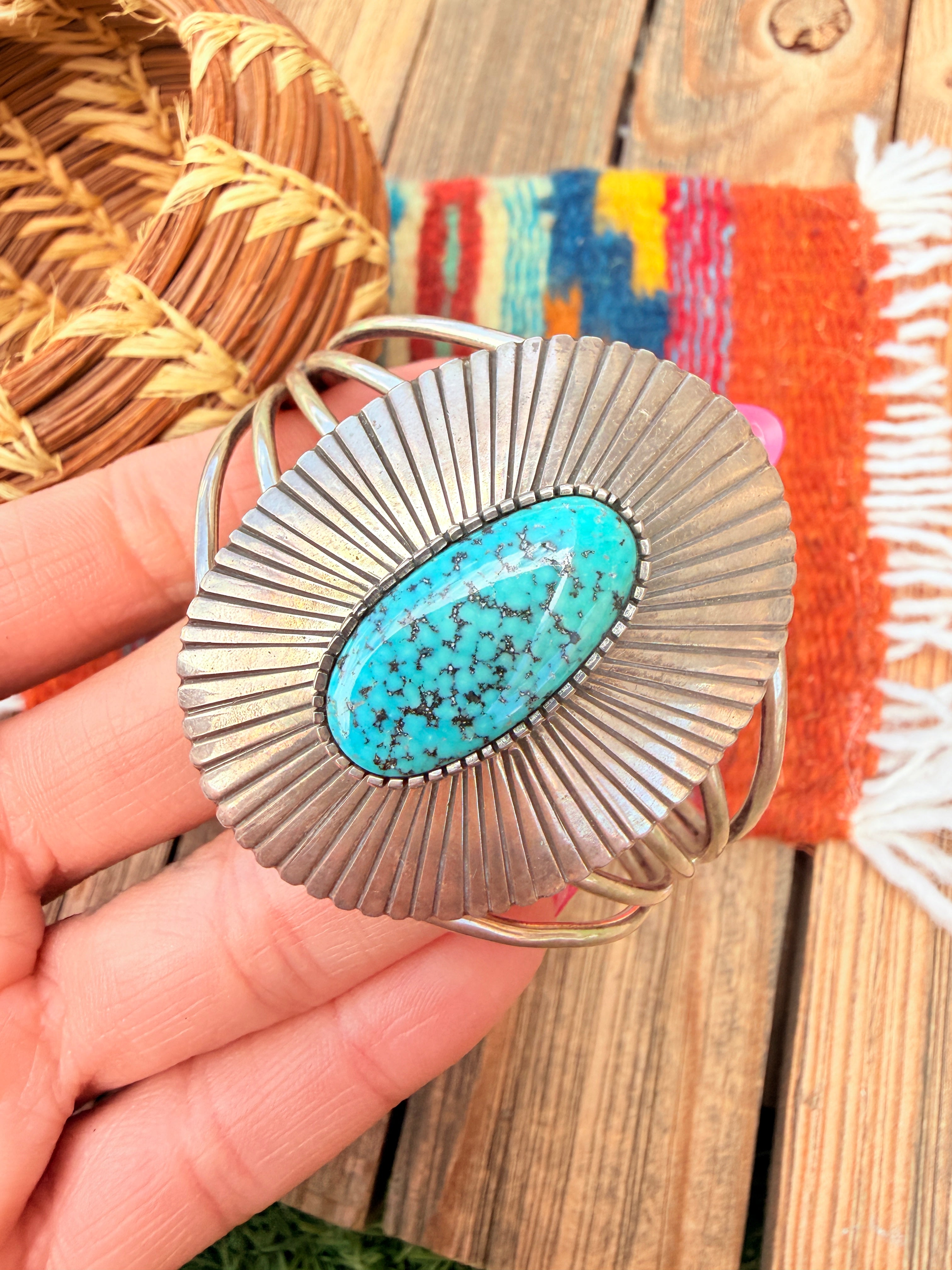 Handcrafted Sterling Silver & Kingman Web Turquoise Cuff Bracelet by Paul Livingston