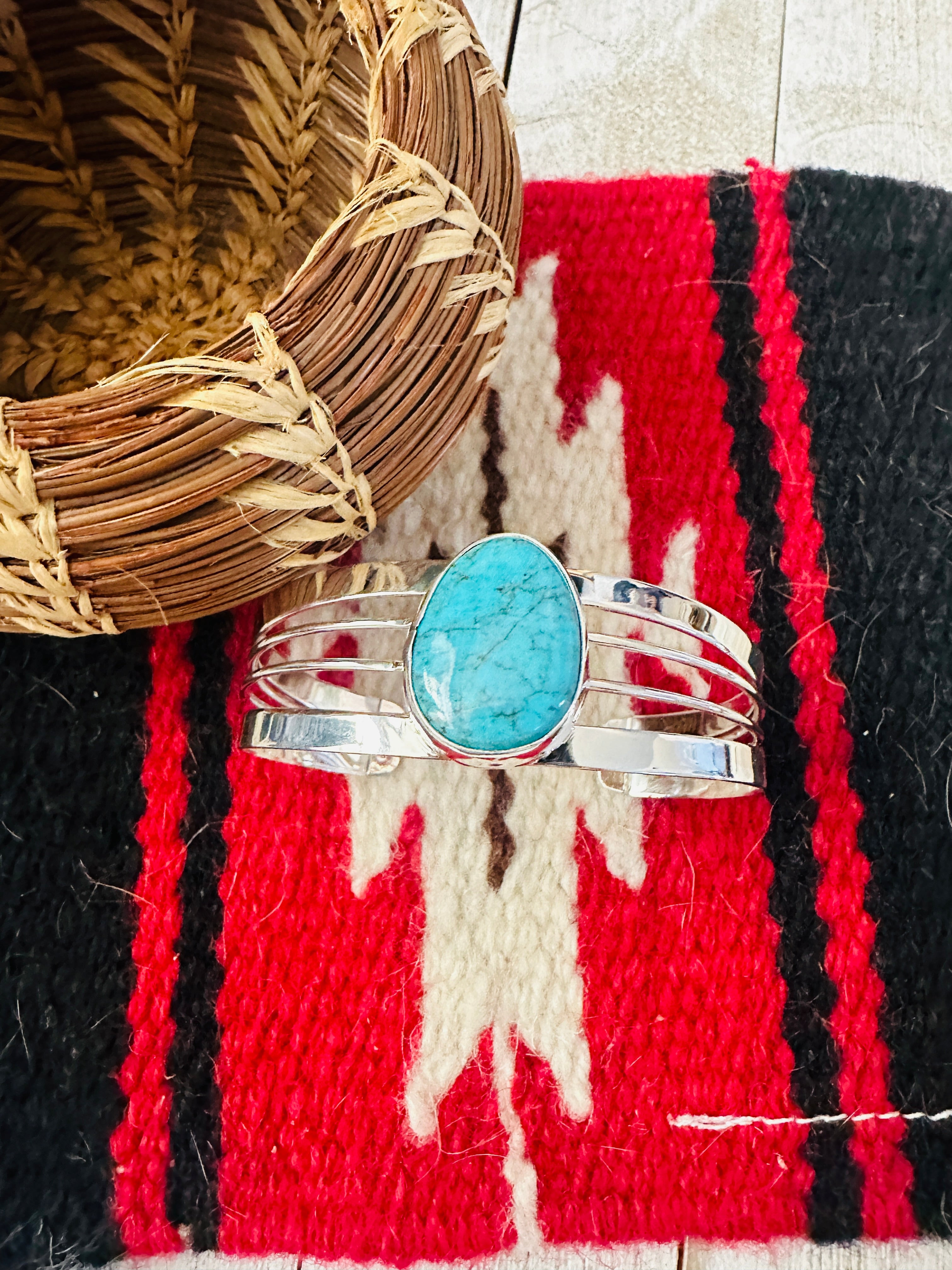 Navajo Kingman Turquoise & Sterling Silver Cuff Bracelet