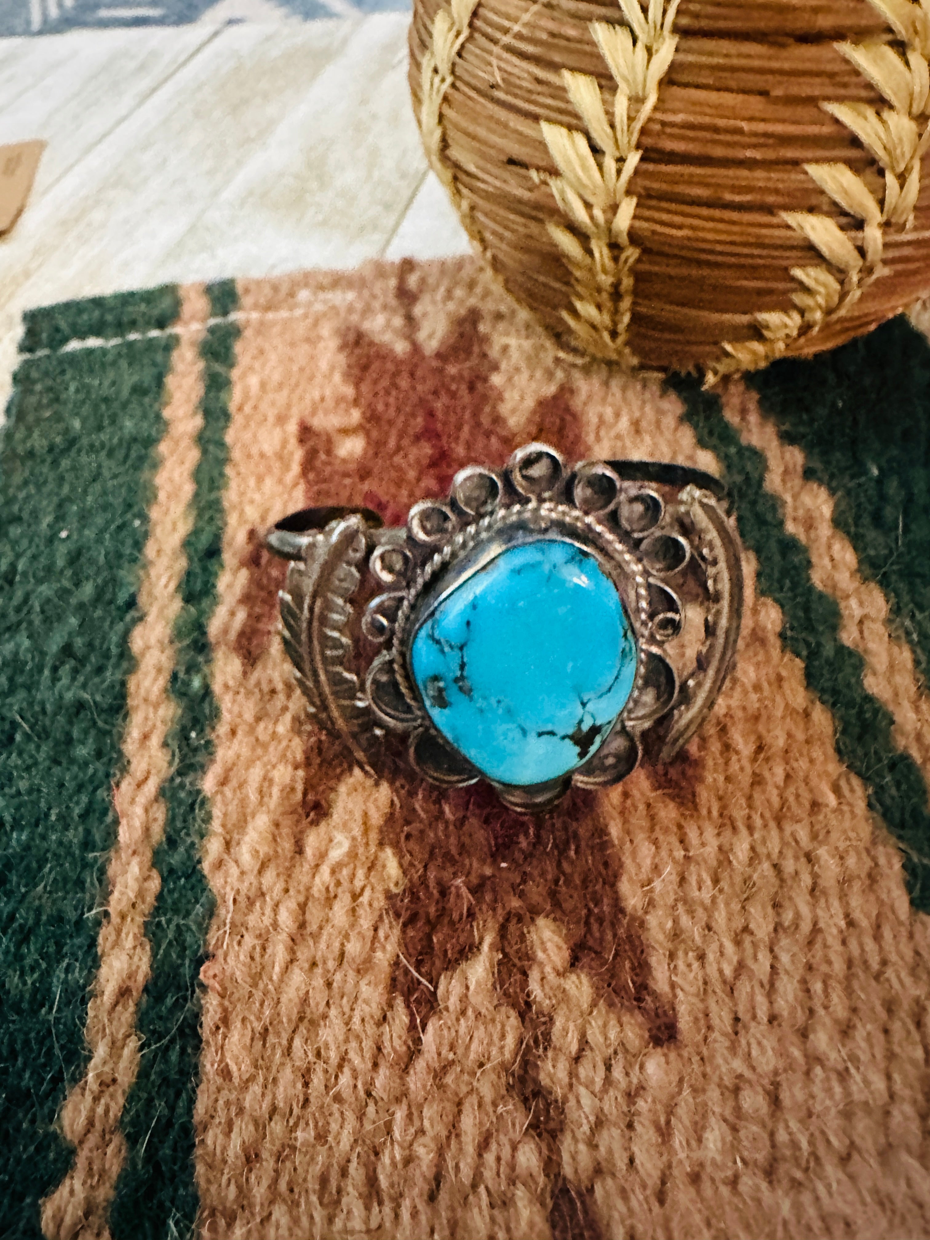 Handcrafted Old Pawn Turquoise & Sterling Silver Cuff Bracelet