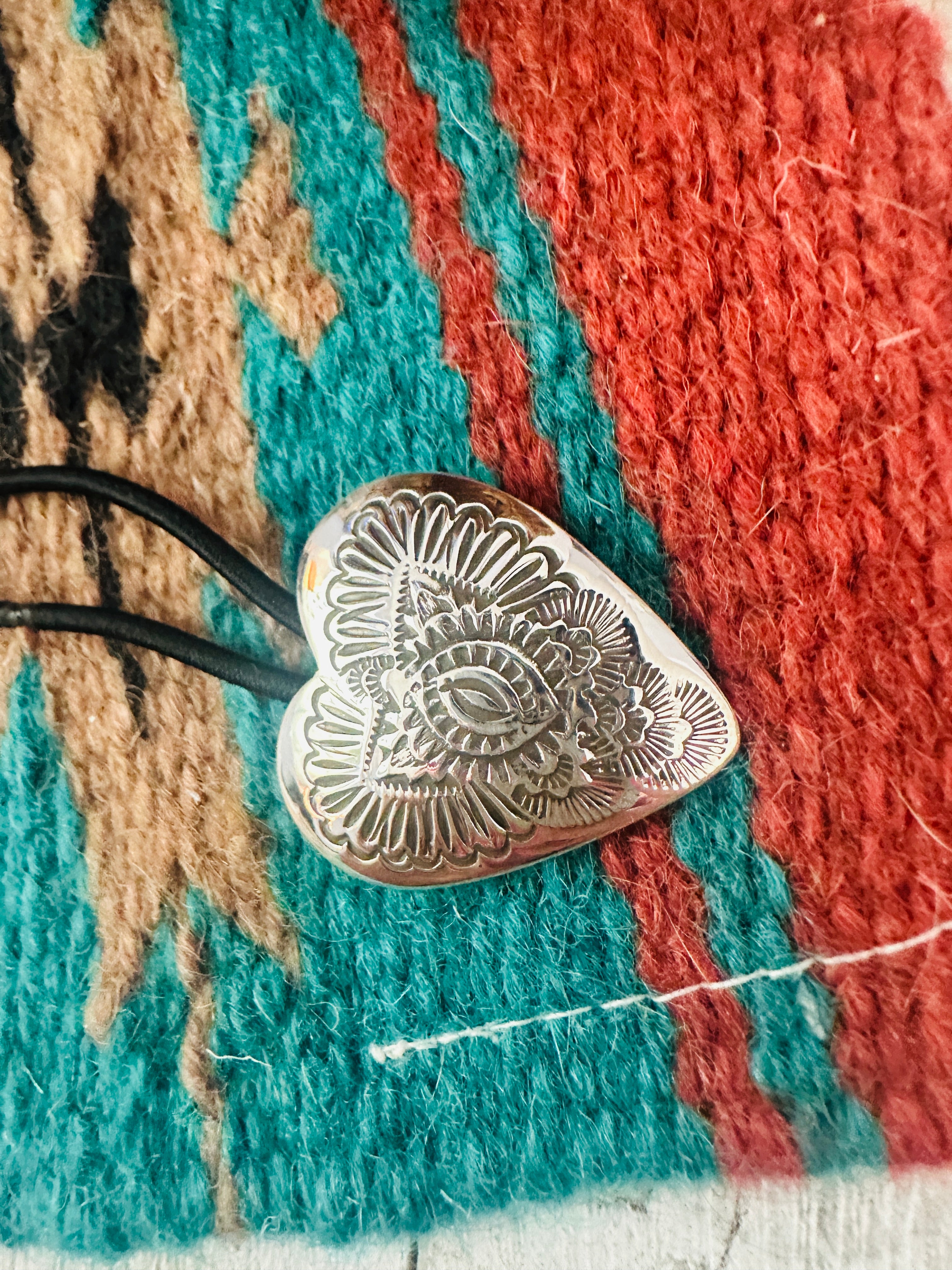 Navajo Hand Stamped Sterling Silver Heart Hair Tie