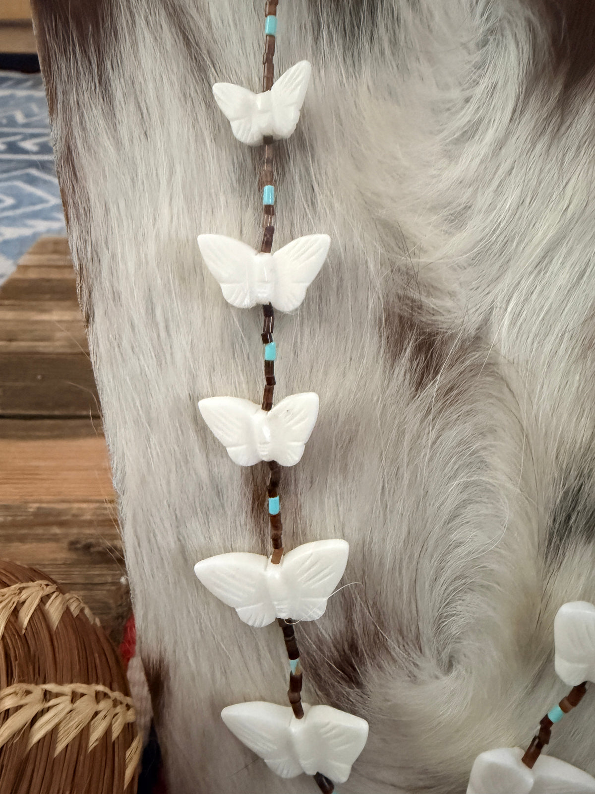 Handcrafted Sterling Silver & Beaded Fetish Butterfly Necklace 28" by Larry Cisco