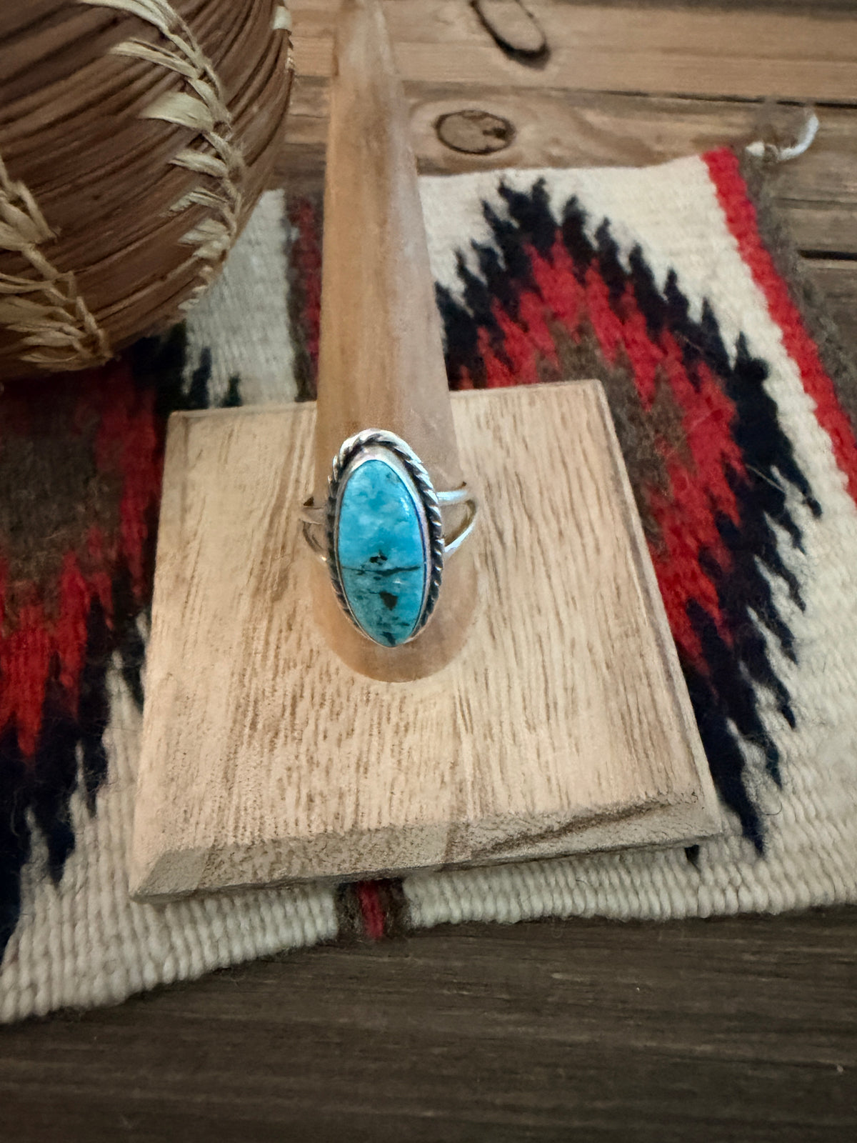 Handcrafted Turquoise & Sterling Silver Ring Size 9.75
