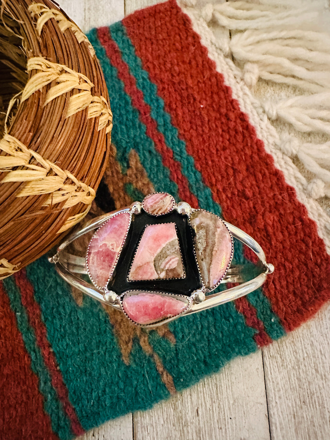 Handcrafted Sterling Silver & Rhodochrosite Cuff Bracelet