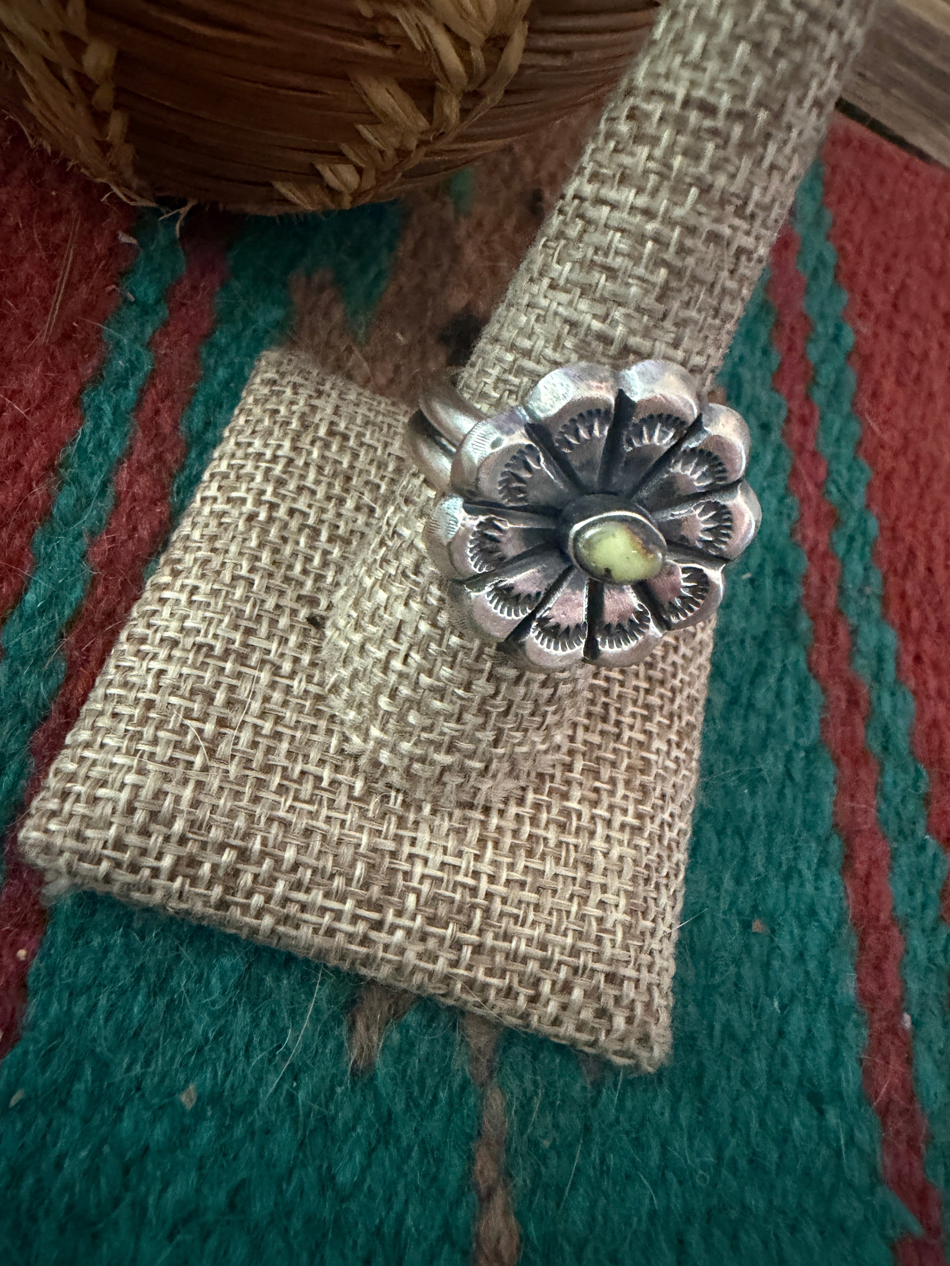 Handcrafted Palomino Turquoise and Sterling Silver Flower Ring size 9 by Chimney Butte