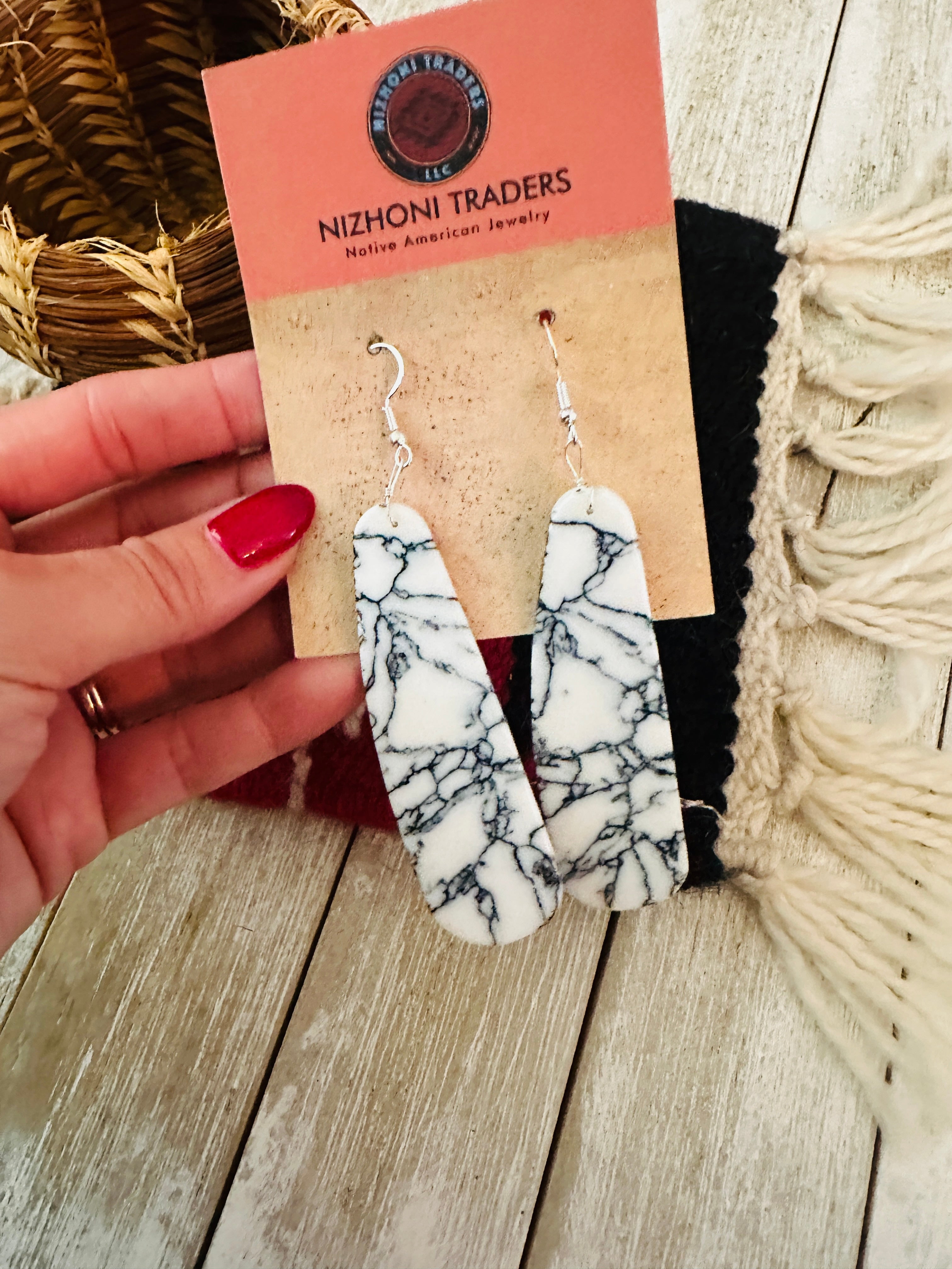 Handcrafted Howlite & Sterling Silver Slab Dangle Earrings