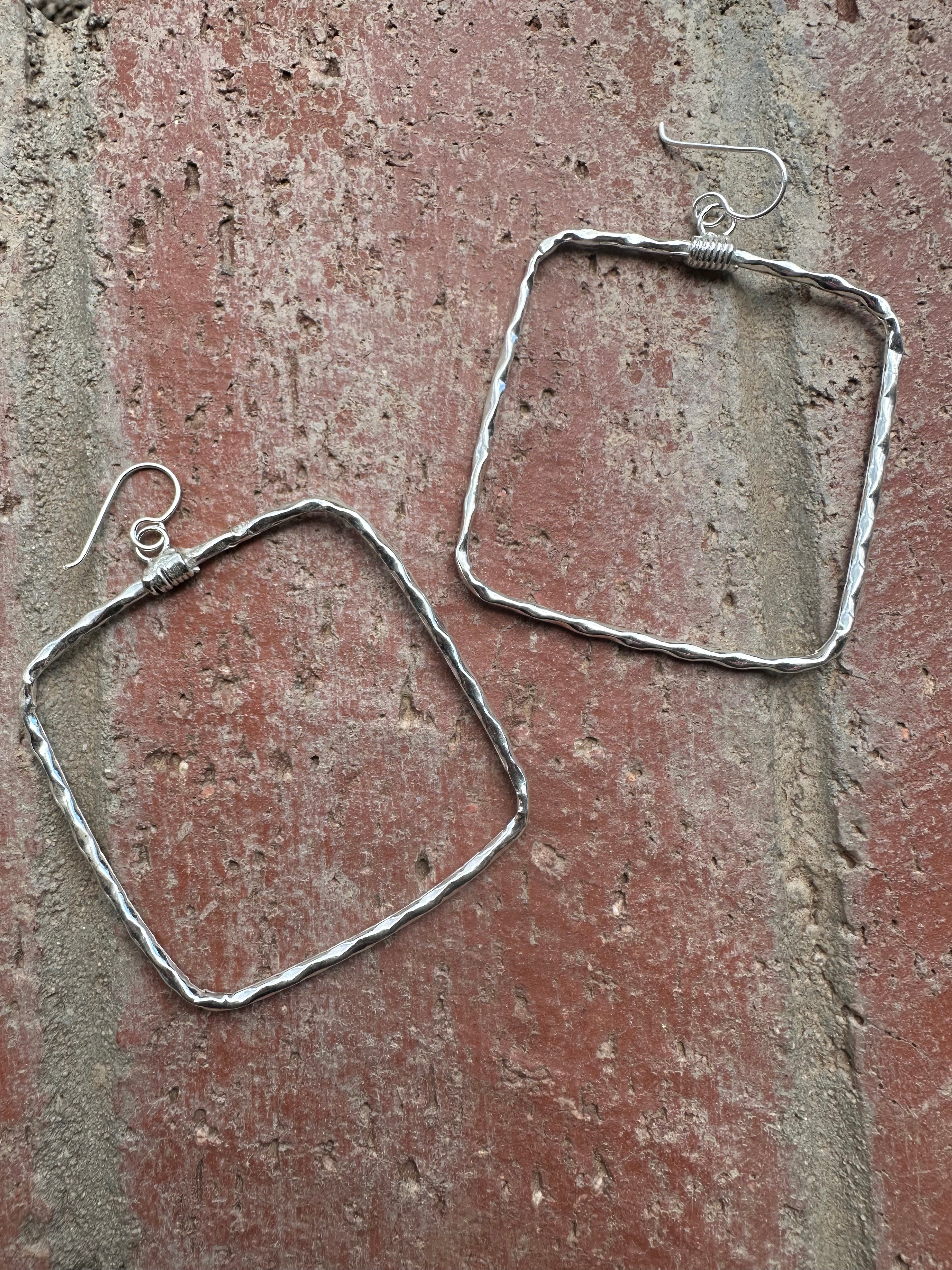 Handmade Sterling Silver Square Hoop Earrings