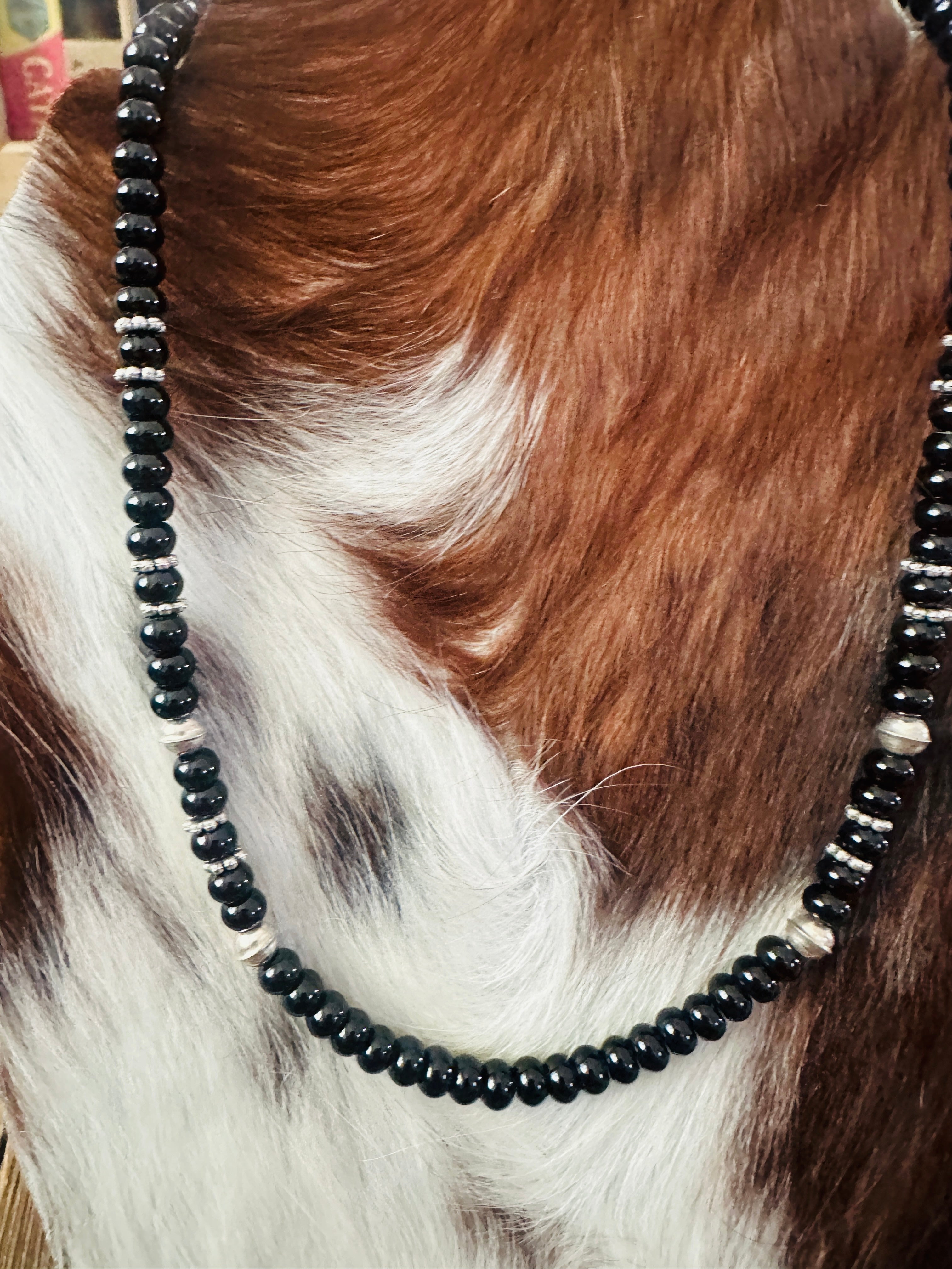 Handcrafted Black Onyx & Sterling Silver Beaded 18” Necklace by T & R Singer