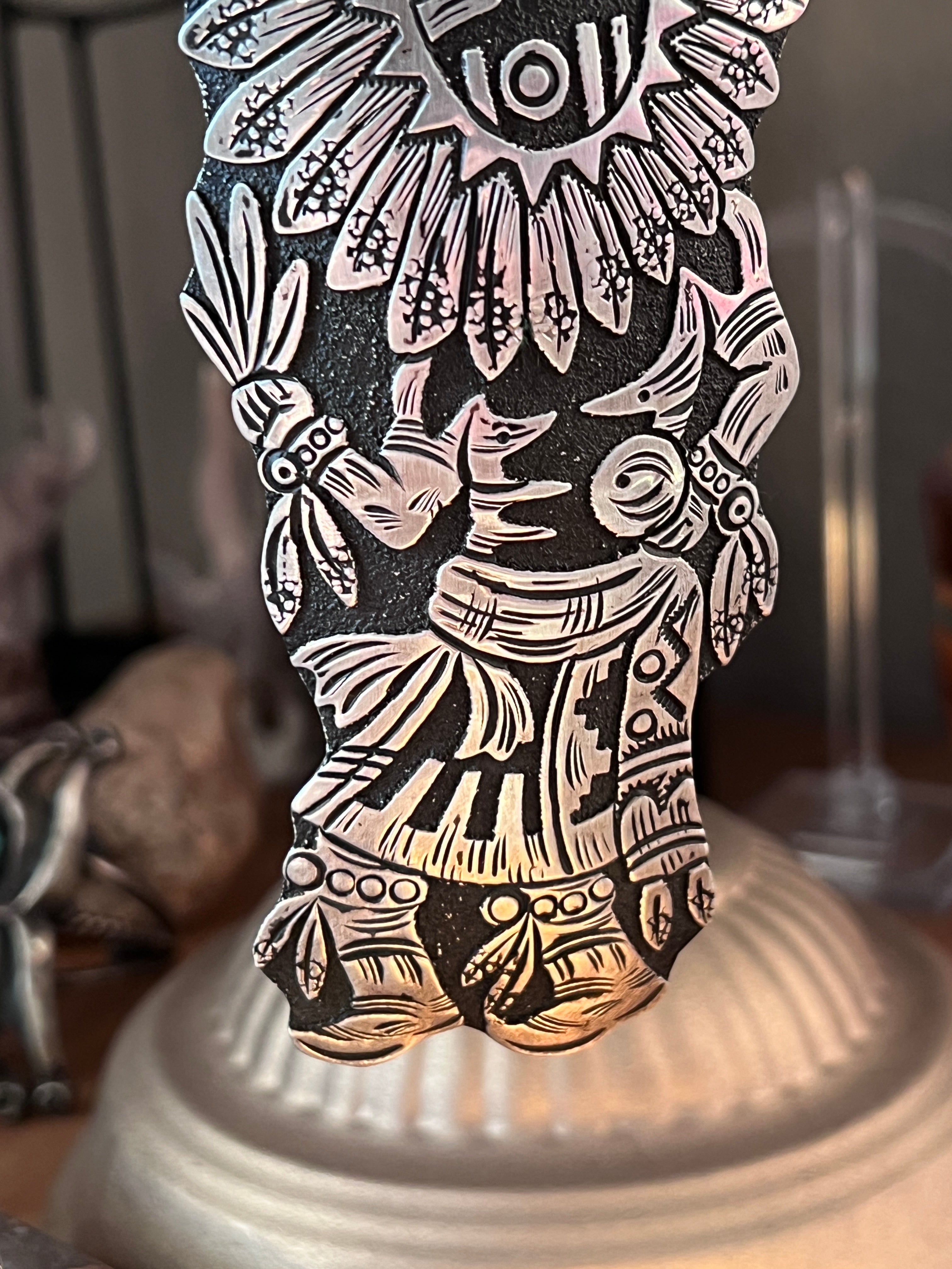 Richard Singer Sterling Silver Sun Dancer Kachina Pendant with Sleeping Beauty Turquoise