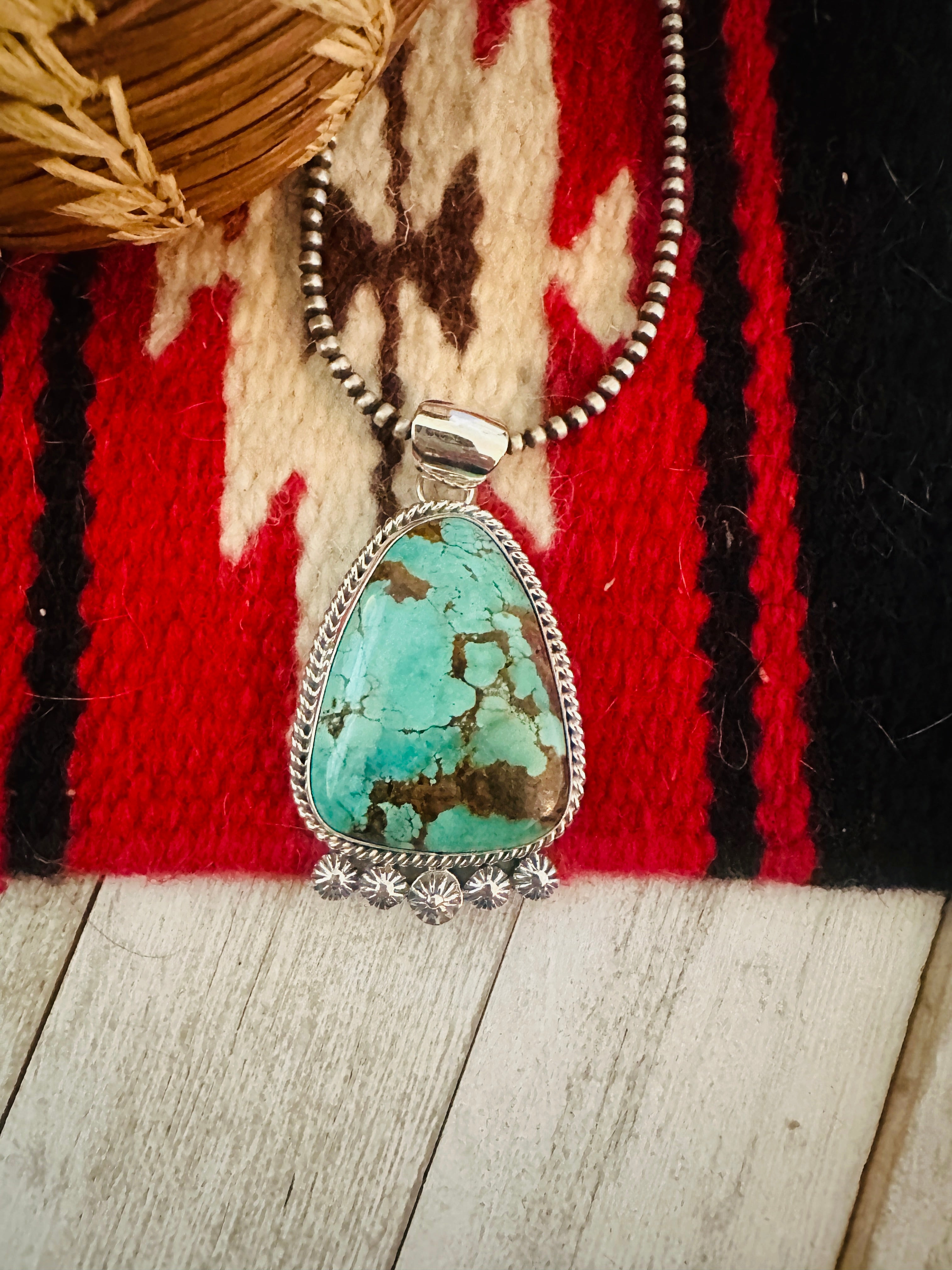 Navajo Number 8 Turquoise & Sterling Silver Pendant