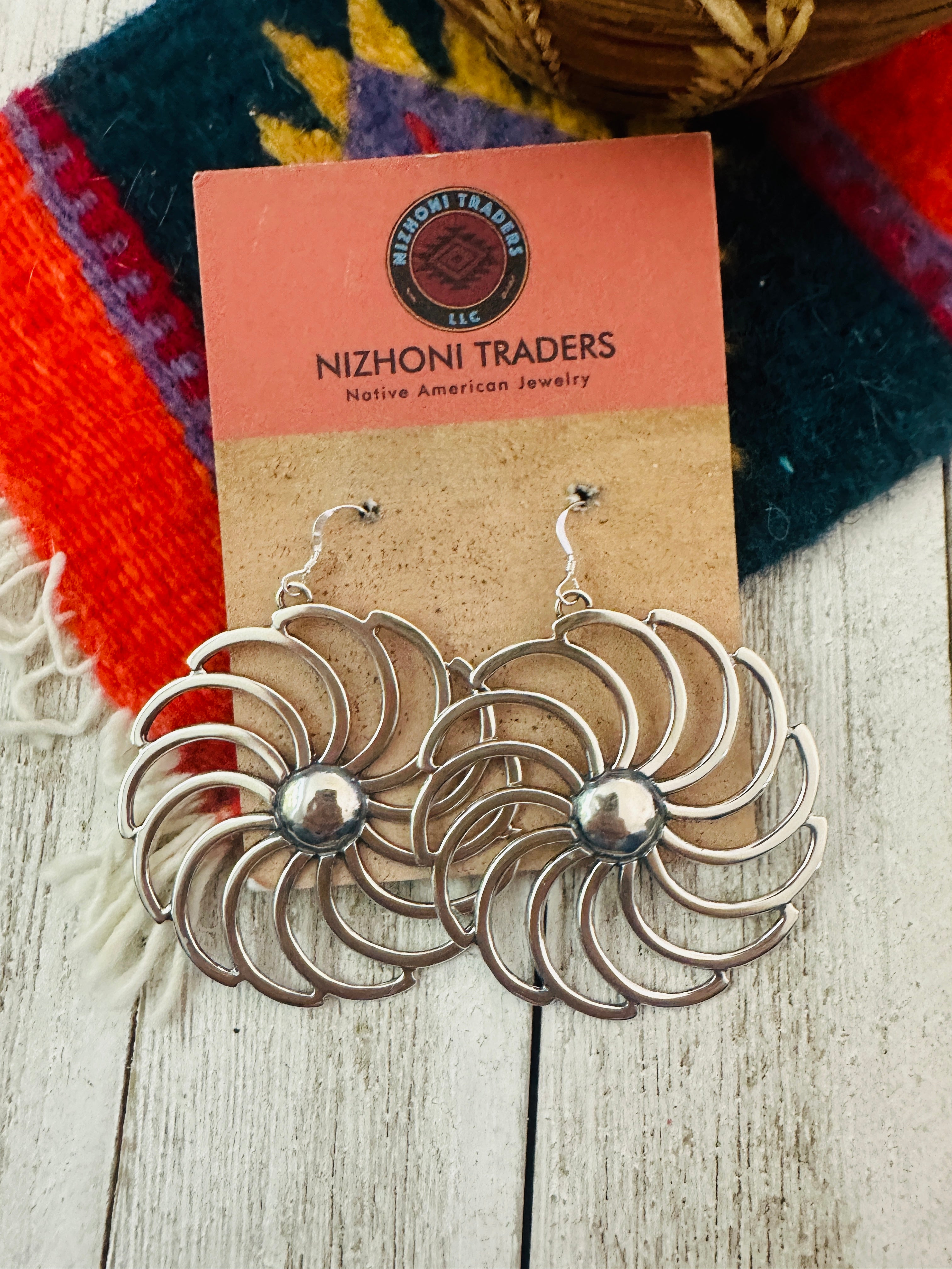 Navajo Sterling Silver Flower Dangle Earrings