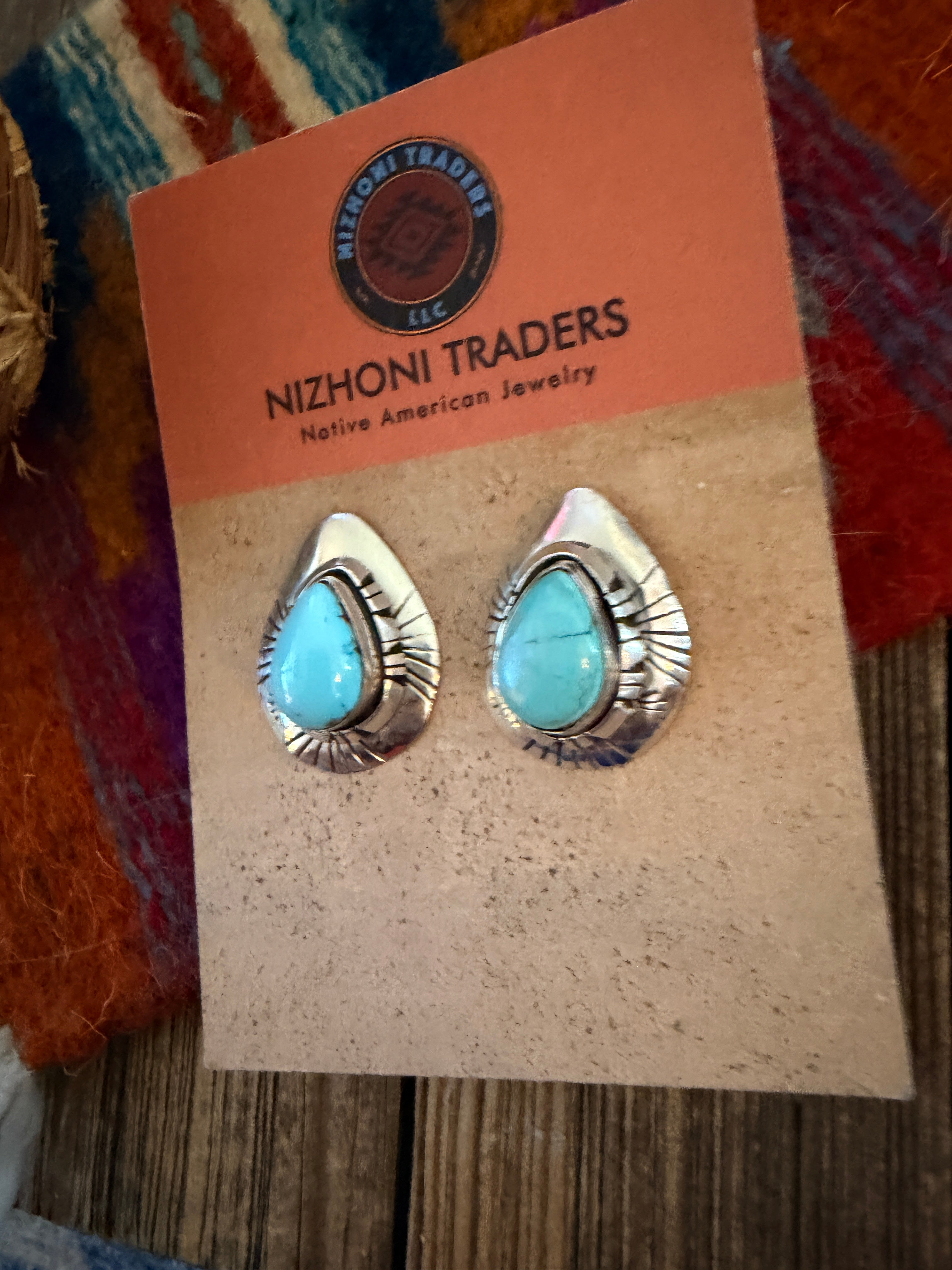 Handcrafted Turquoise & Sterling Silver Teardrop Post Earrings
