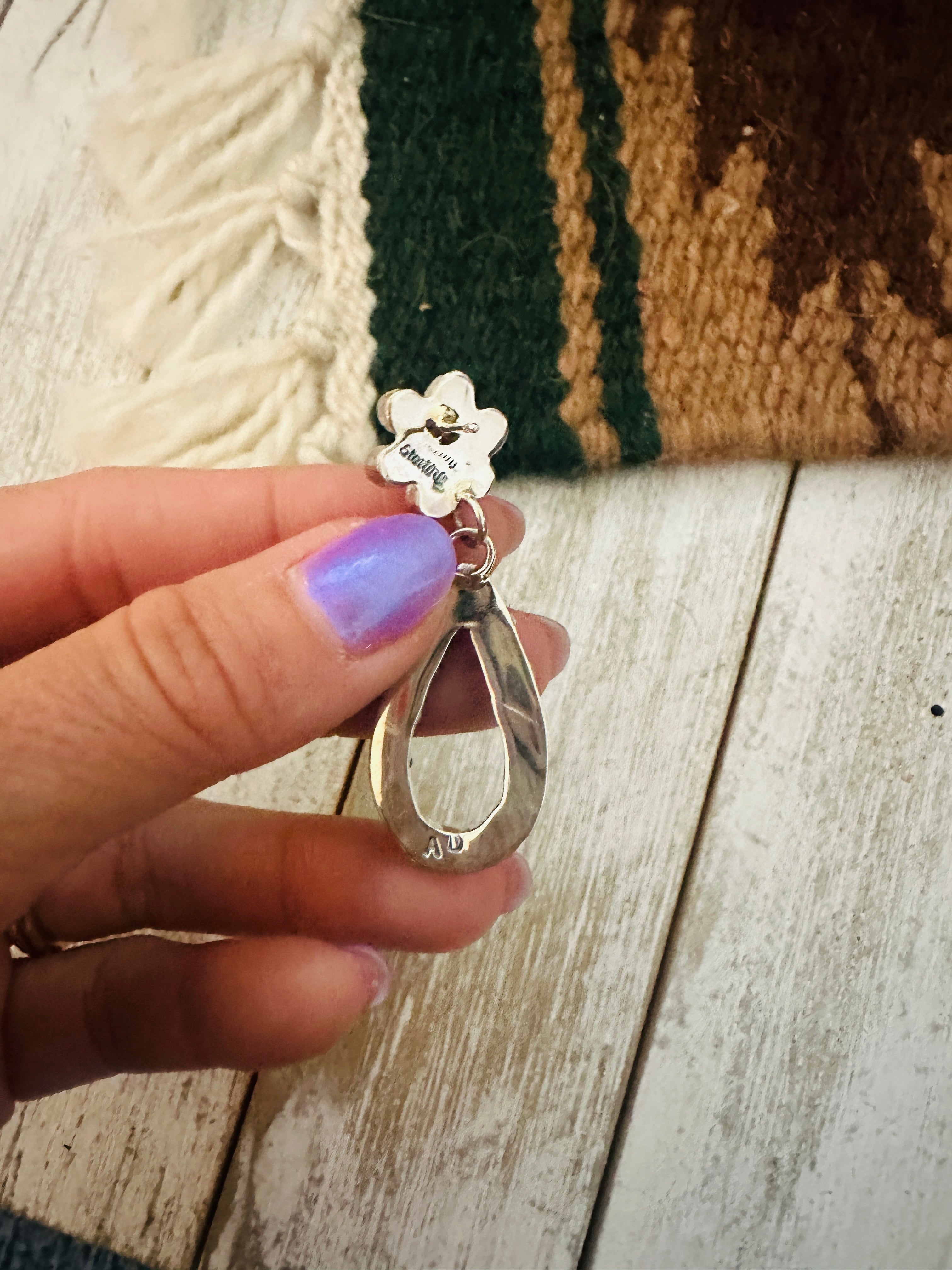 Navajo Queen Pink Conch & Sterling Silver Flower Dangle Earrings