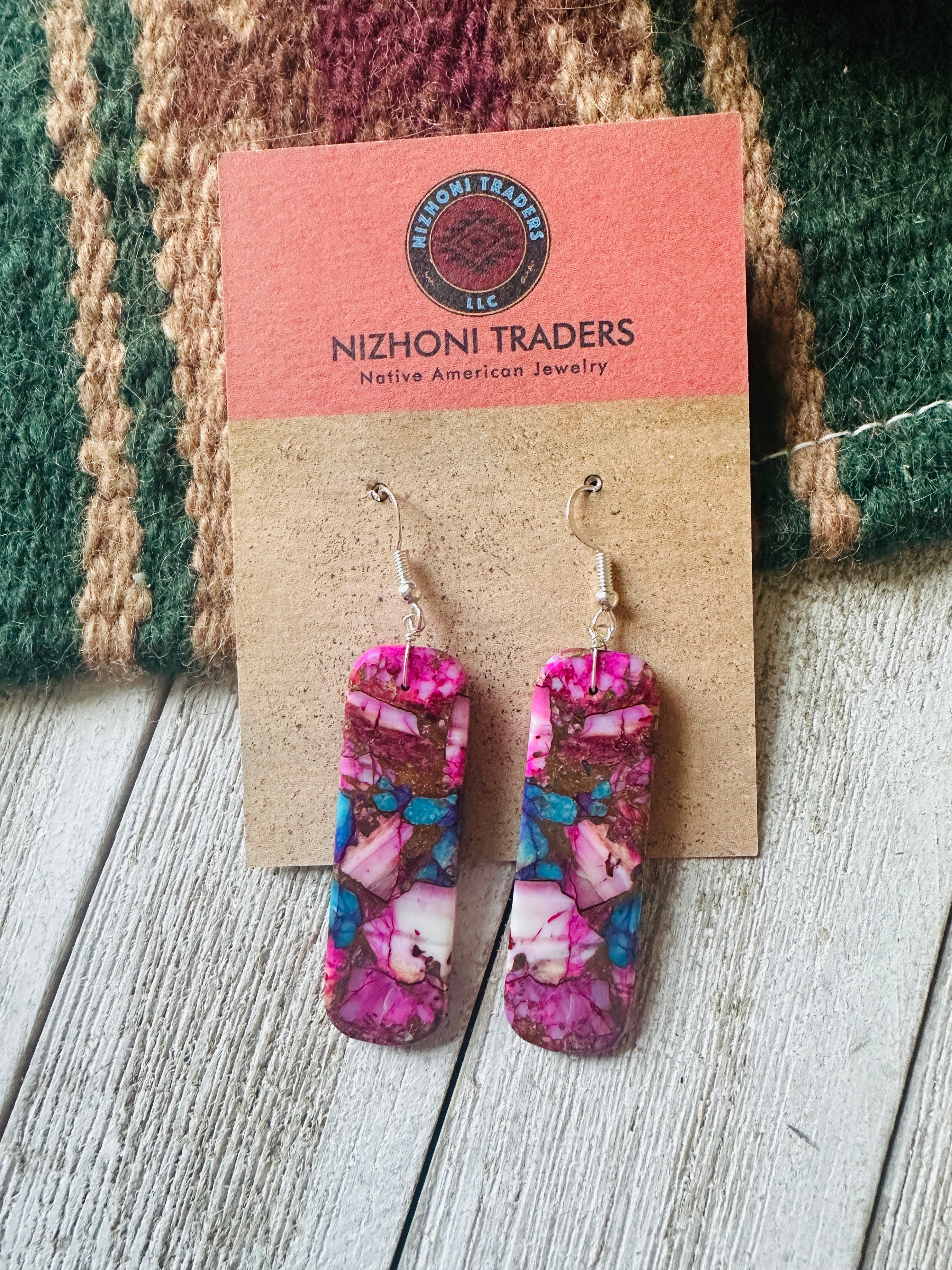 Navajo Sterling Silver & Pink Dream Mojave Slab Dangle Earrings