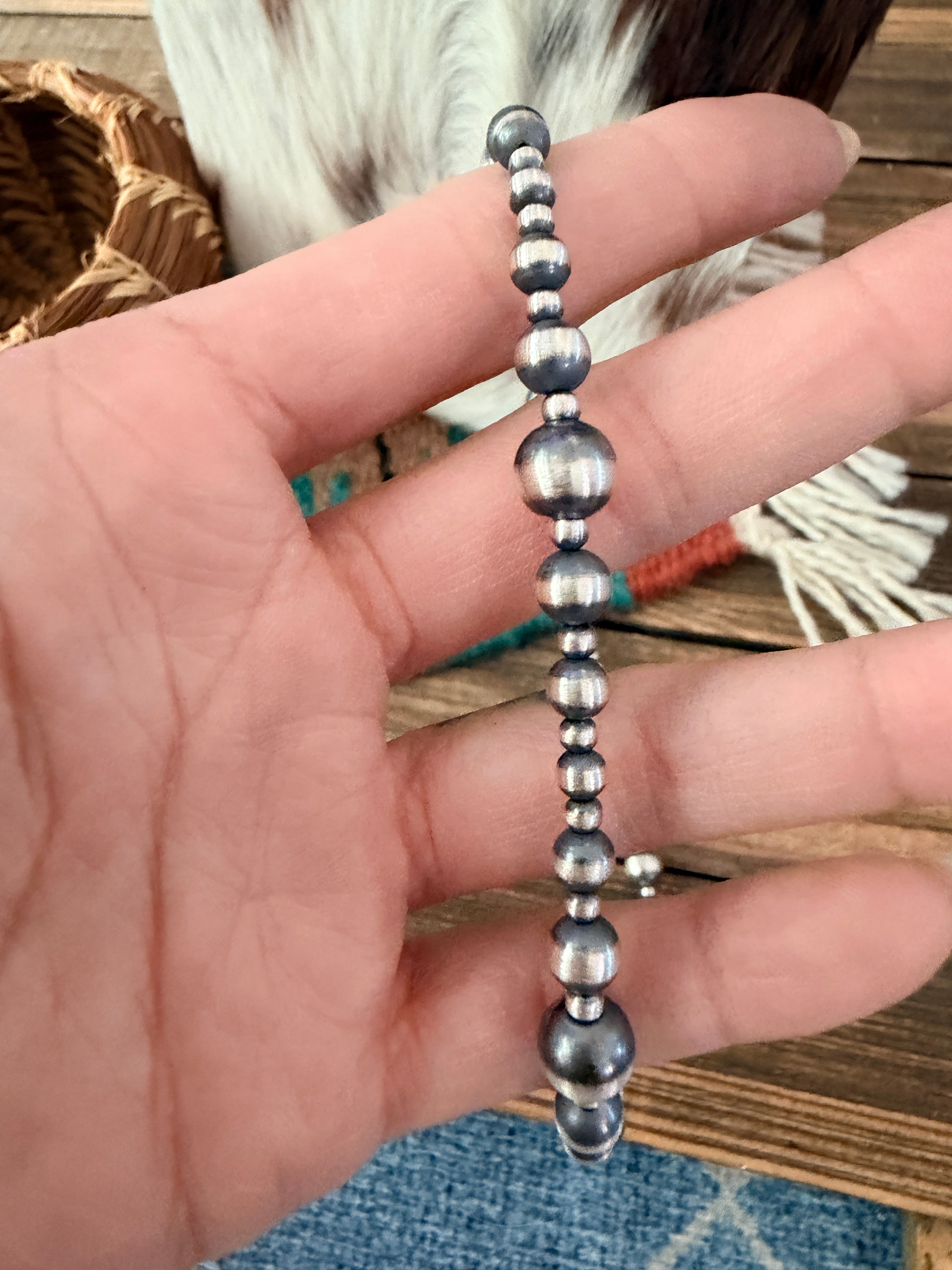 Handcrafted Sterling Silver Pearl Beaded Necklace